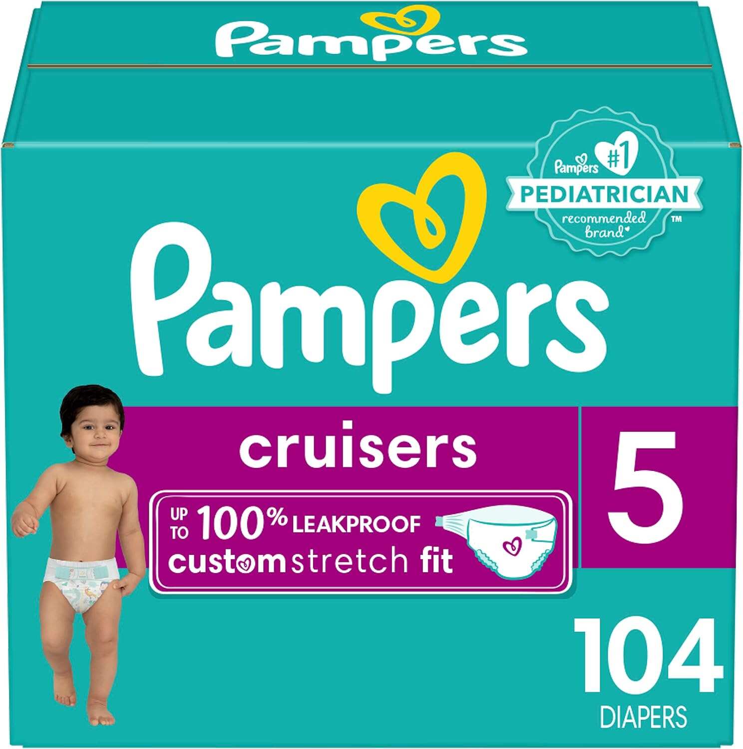Pampers Cruisers Diapers - Size 5, One Month Supply (128 Count), Disposable Active Baby Diapers with Custom Stretch