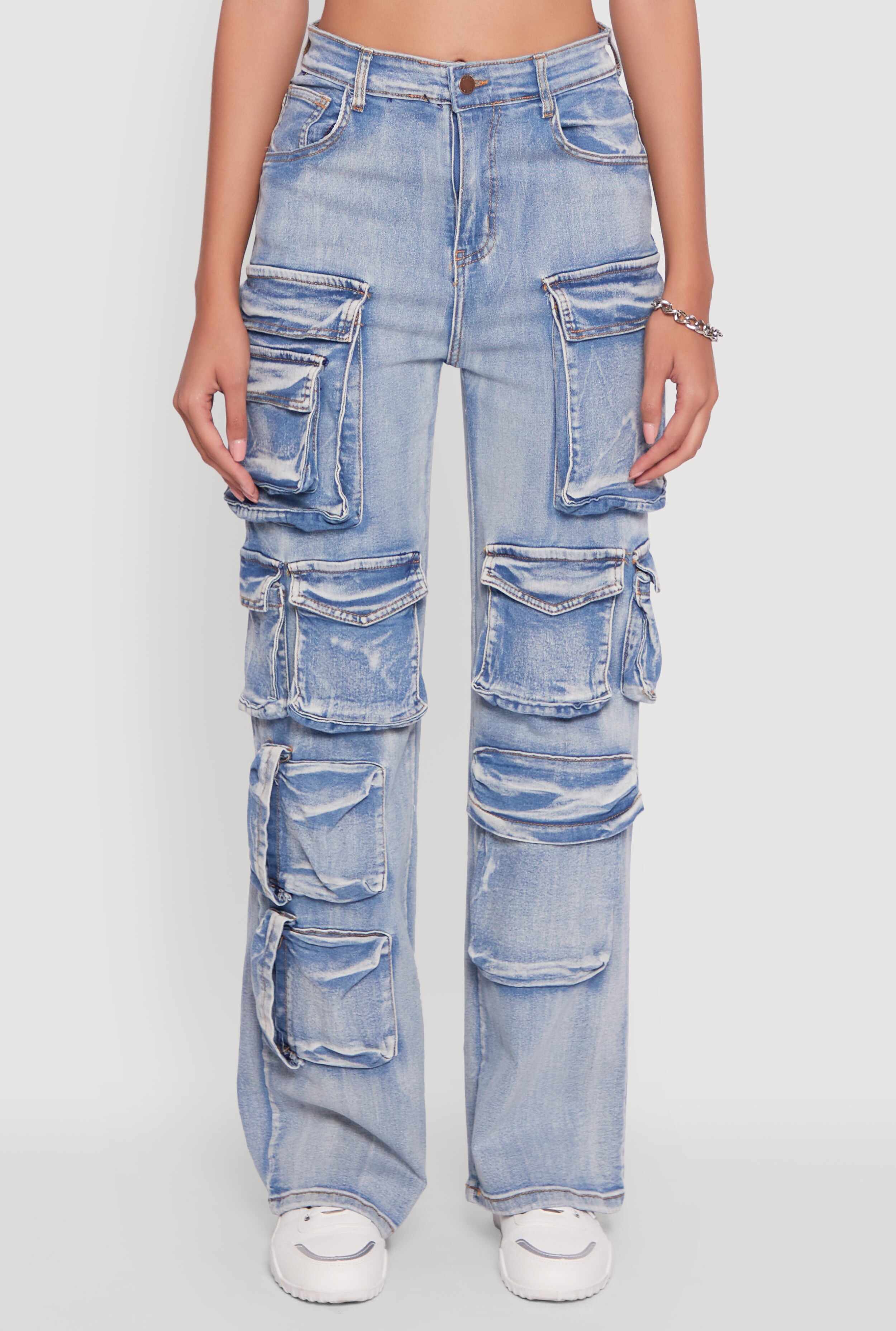 Mineral Wash High Waisted Straight Leg Utility Jeans