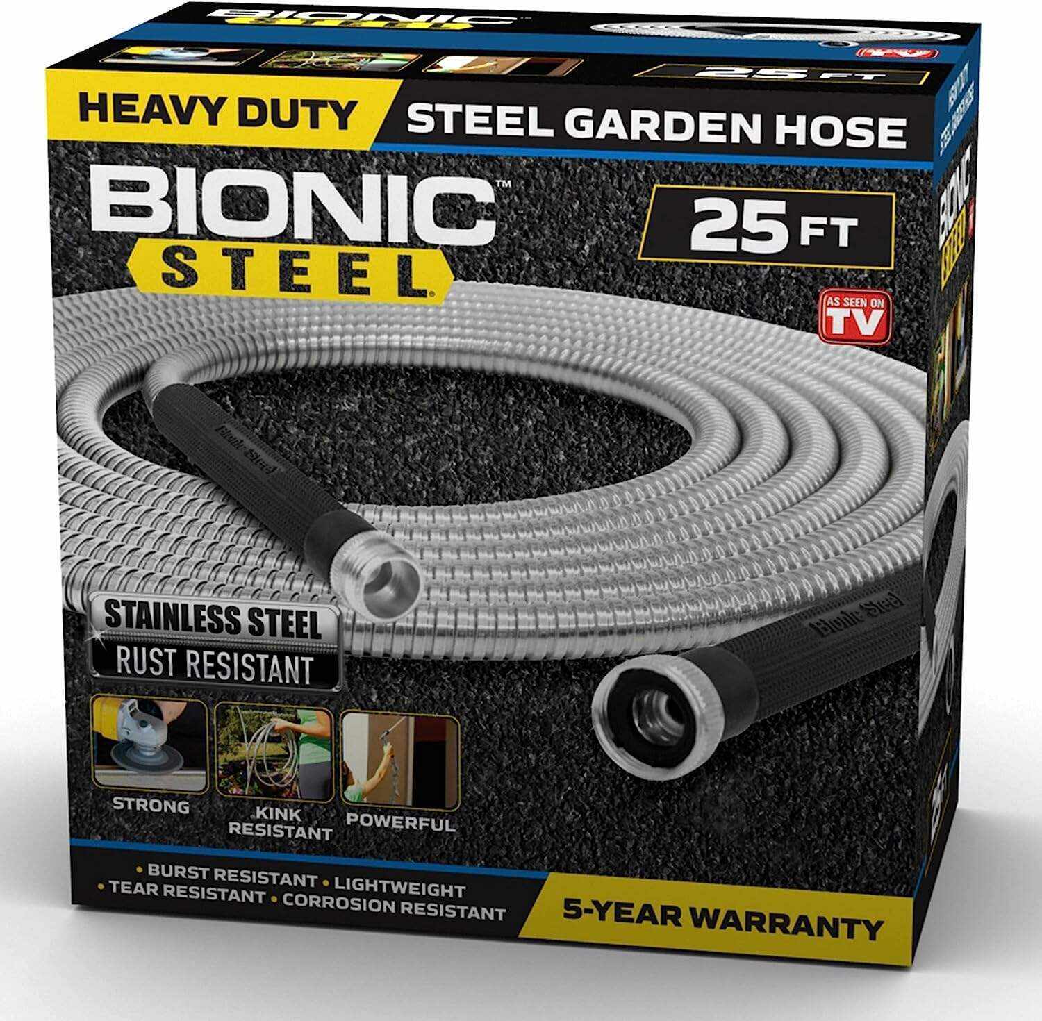 Bionic Steel 100 FT Garden Hose, 304 Stainless Steel Metal Water Hose 100Ft, Flexible Hose, Kink Free, Ultra Lightweight and Durable, Crush Resistant Fitting, Easy to Coil, 500 PSI - 2023 Model
