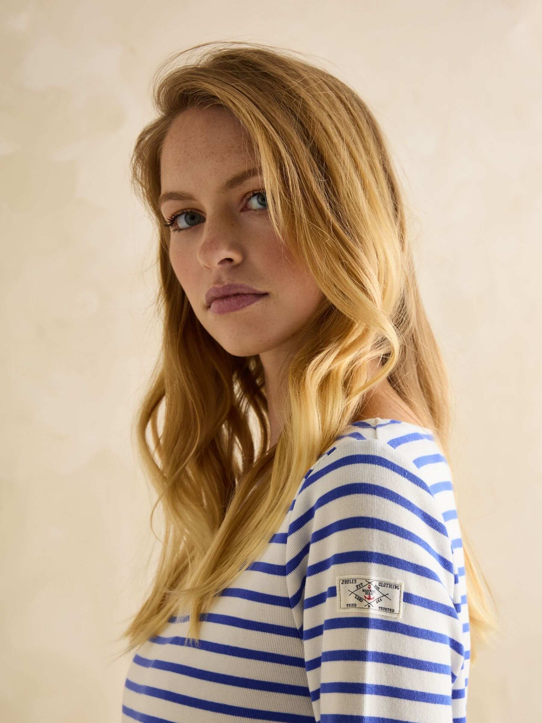 Harbour Blue/White Boat Neck 100% Cotton Breton Top