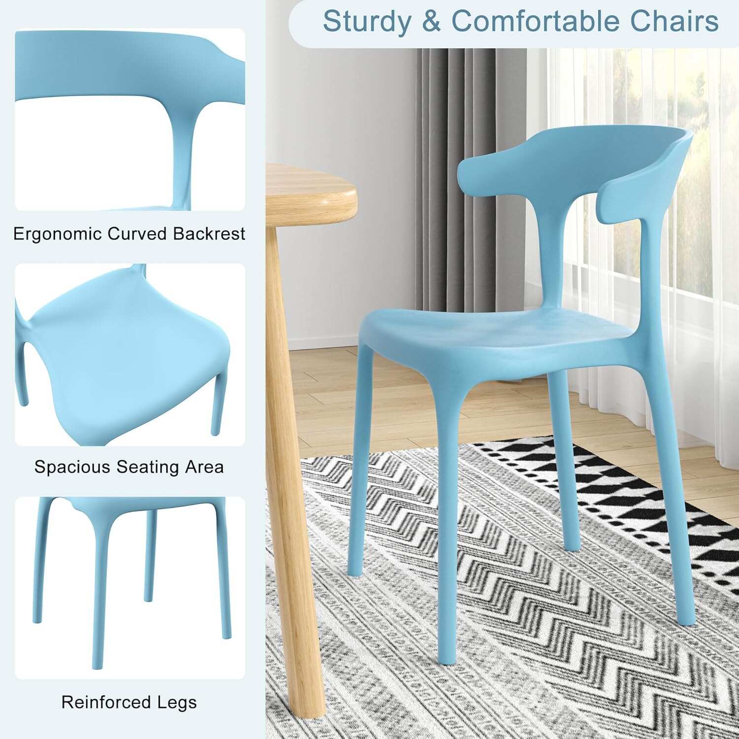 VECELO 4 Pack Plastic Stacking Chairs