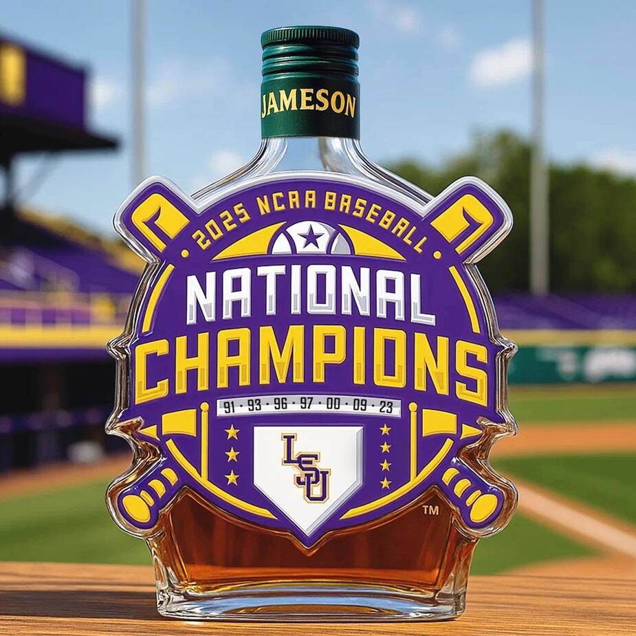 LSU Tigers 2025 NCAA Baseball Championship Whiskey Bottle
