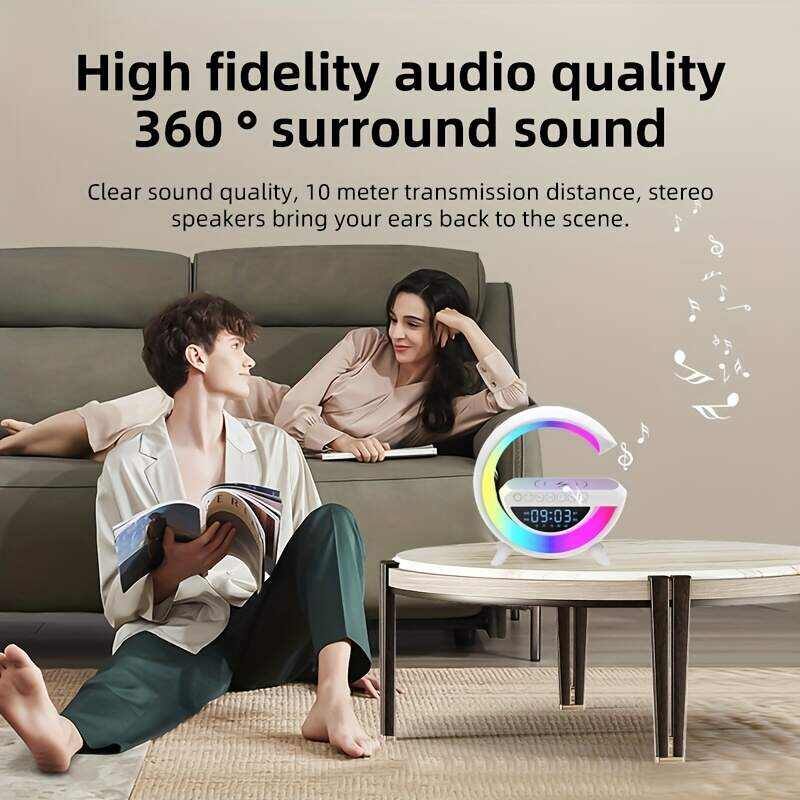 Coolest Alarm Clock Ever: Big G  Wireless Speaker 6 Kinds Of Light Mode Wireless Charging Function Compatible With IOS / Android System Black And White Clock With Timing, White Noise & More!