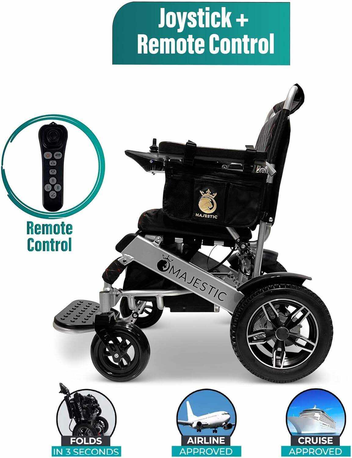 MALISA Electric Wheelchair for Adults, Portable All Terrain Lightweight Wheelchairs, Foldable Motorized Power Wheel Chair, Leather Seat (17.5
