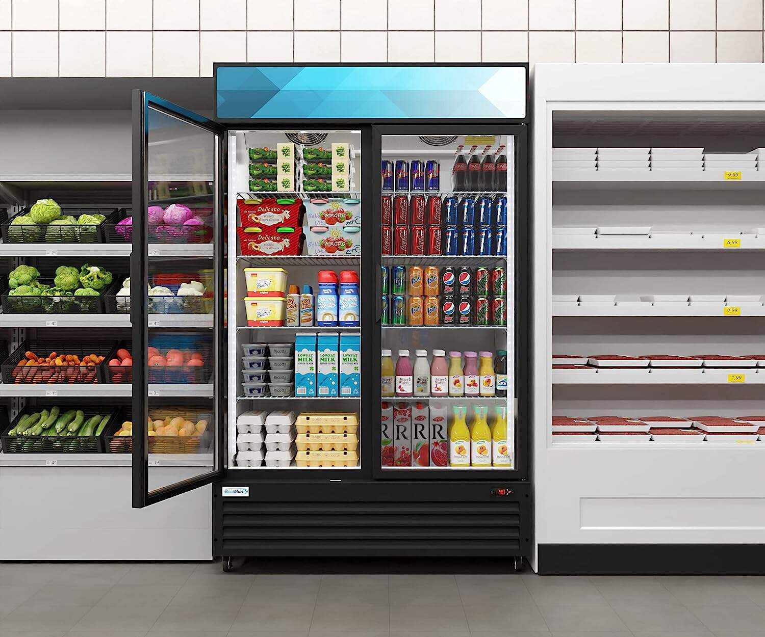 KoolMore Commercial One Glass Door Display Upright Beverage Refrigerator Cooler Merchandiser - 12 Cu. Ft [Black] (MDR-1GD-12C)