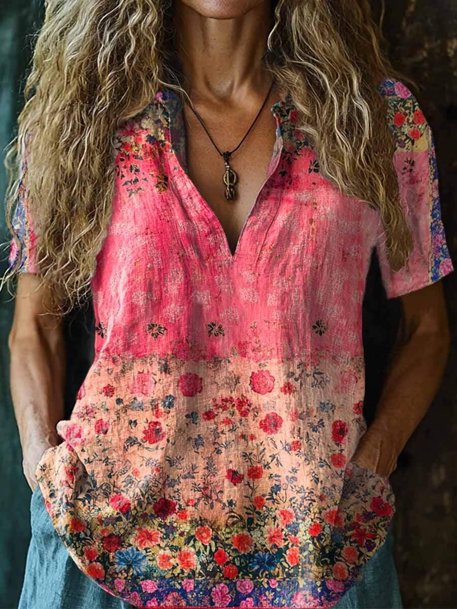 Women's Floral Print Pocket Cotton Dress