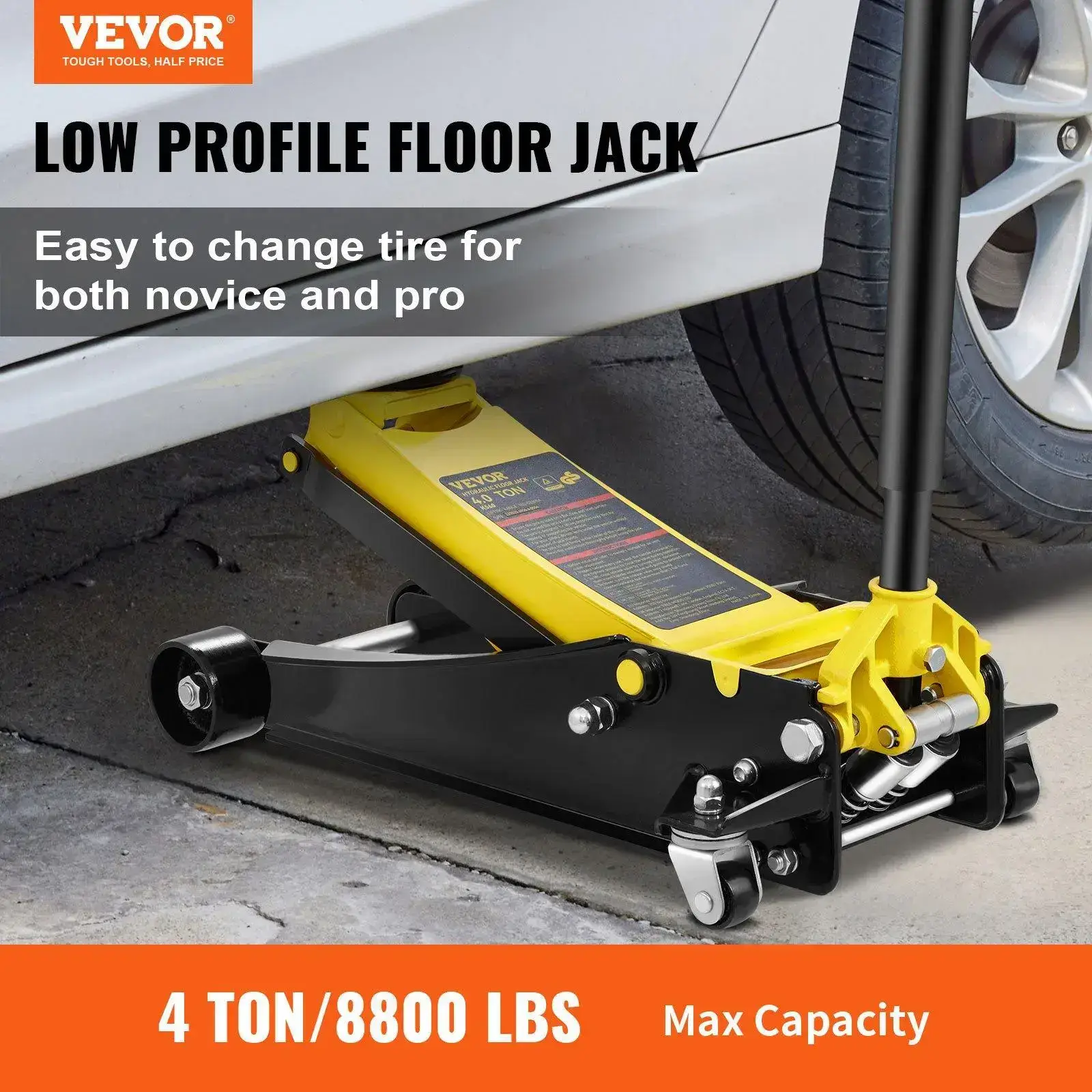 Low Profile Floor Jack 4 Ton Heavy Duty Steel Dual Piston Rapid Pump Portable Car Wheel