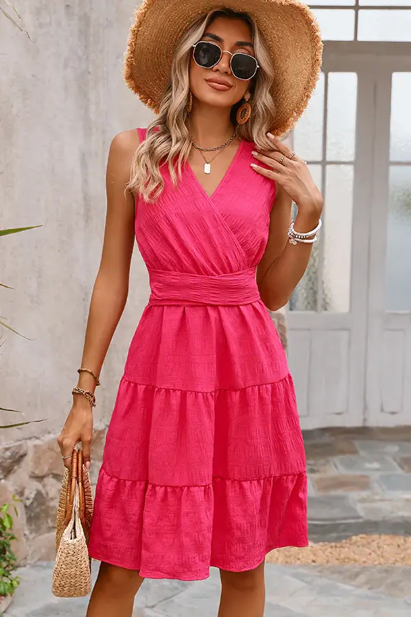 Fashion Solid Color Tie Waist Casual Dress
