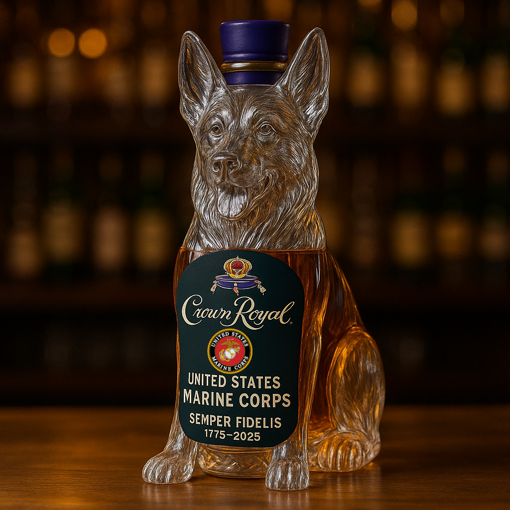 USMC 250th Anniversary German Shepherd Whiskey Bottle