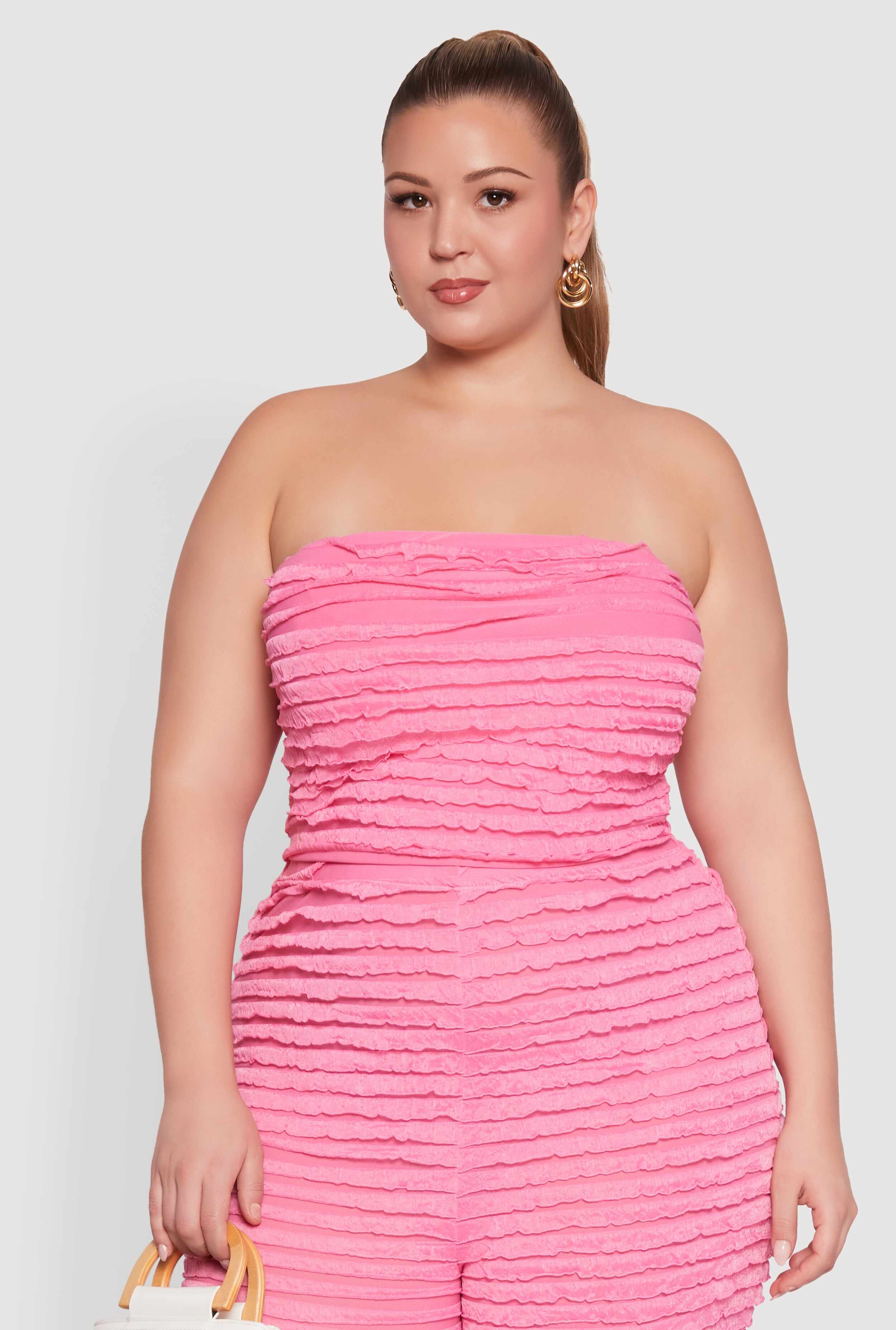 Plus Size Lettuce Edge Mesh Tube Top