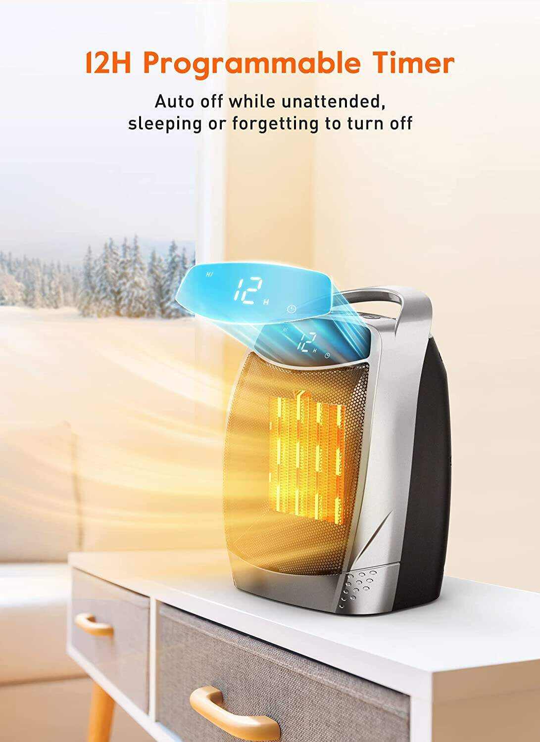 Portable Electric Space Heater with Thermostat, 1500W/750W Safe and Quiet Ceramic Heater Fan, Heat Up 200 Square Feet for Office Room Desk Indoor Use