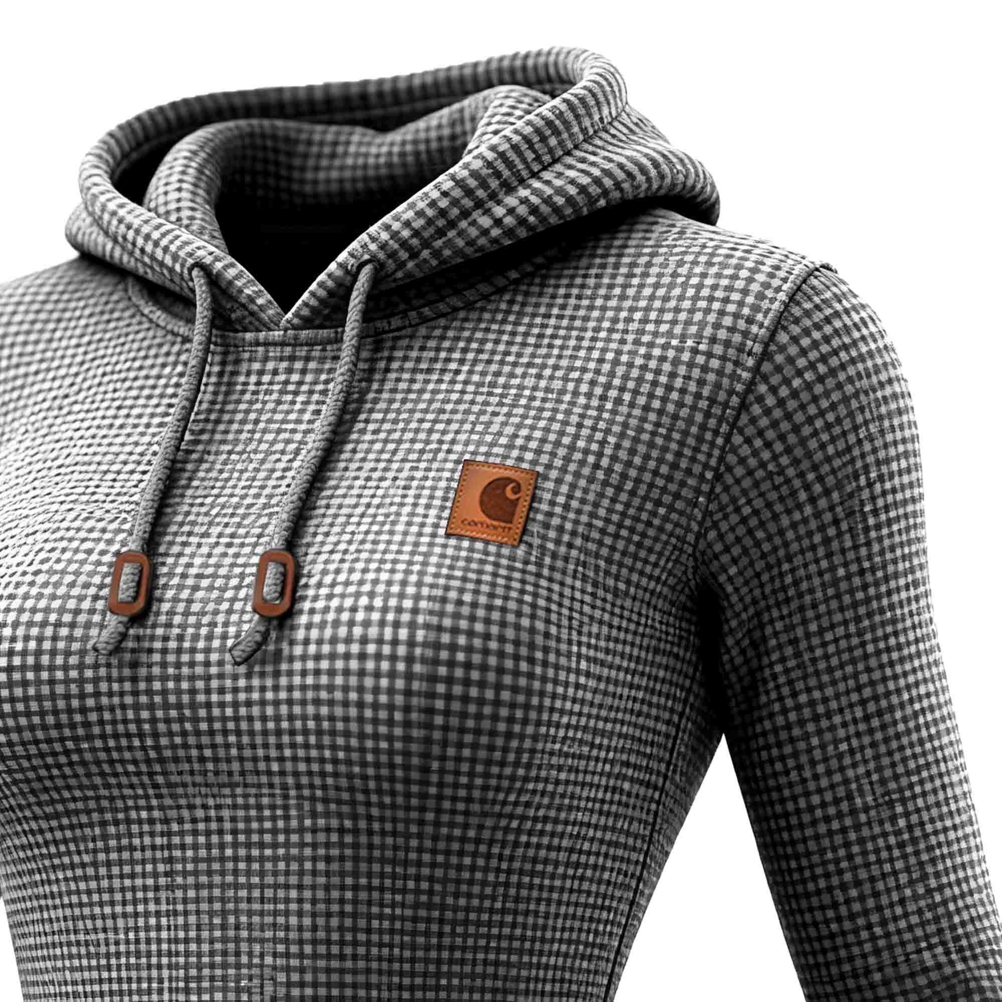 Women's Vintage Floral Gray Waffle Knit Pocket Long-Sleeved Hoodie