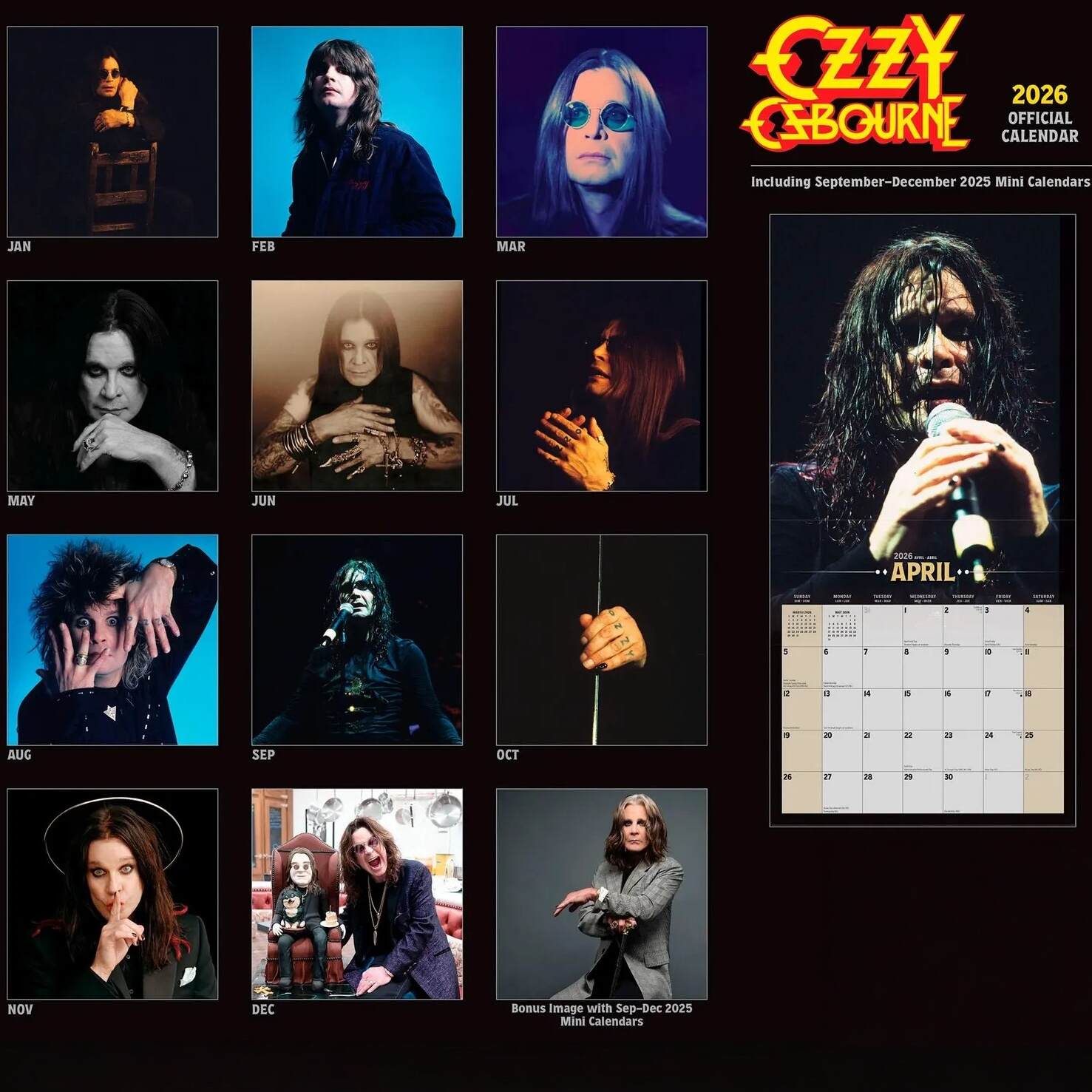 ⚡ Ozzy Osbourne 2026 Official Calendar – The Prince of Darkness Returns.