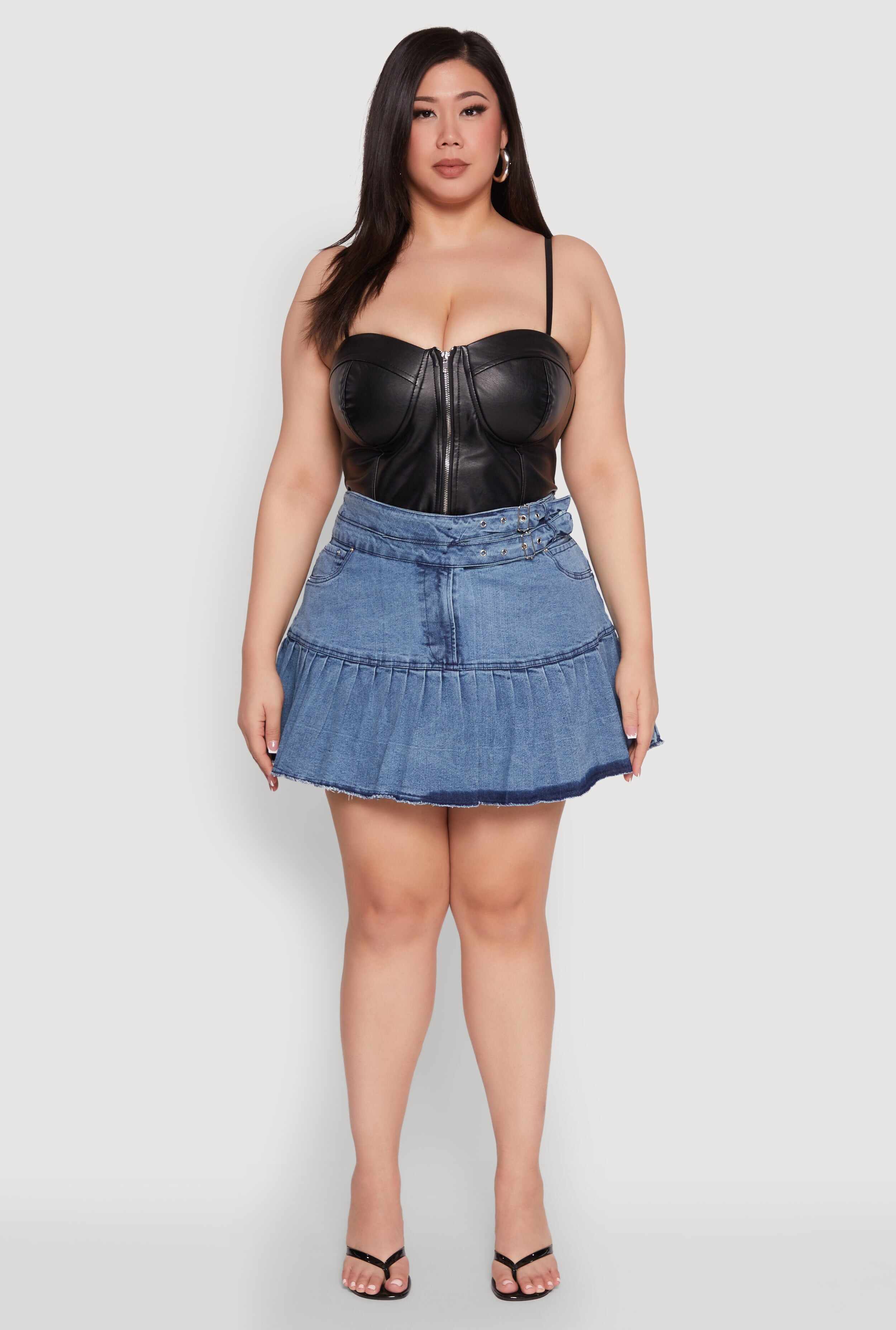 Plus Size Spoon Jeans Denim Pleated Mini Skirt