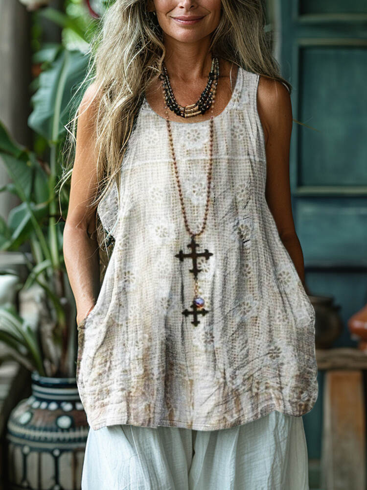 Vintage Lace Art Women's Linen Tank Top