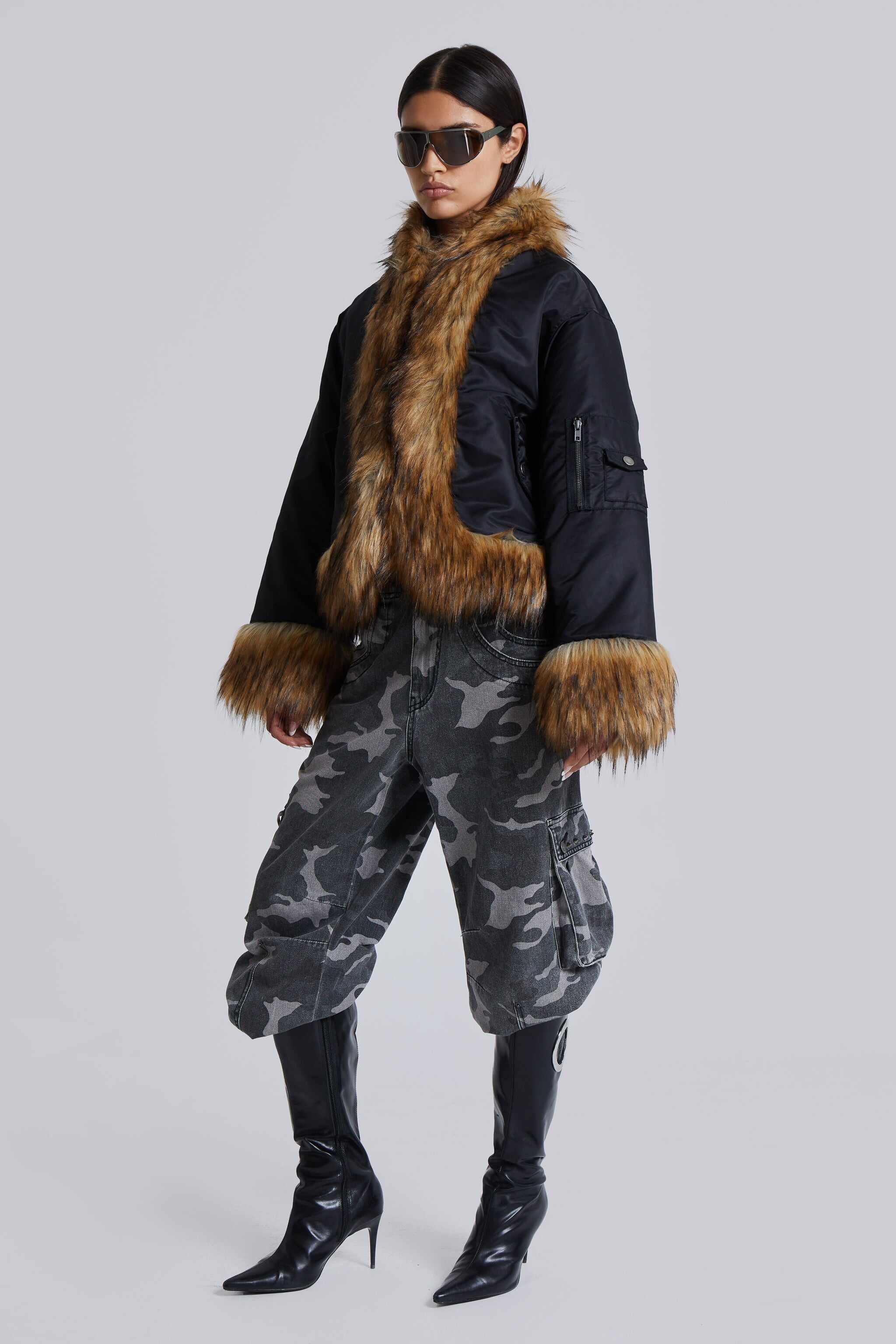 Washed Black Trooper Camo Cargo Pant