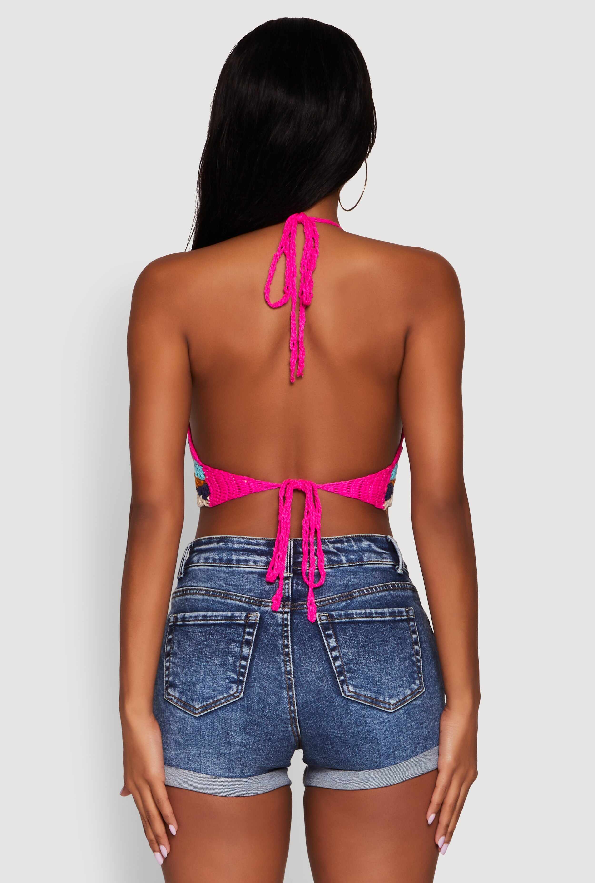 Trendy Crochet Patterned Cropped Halter Top