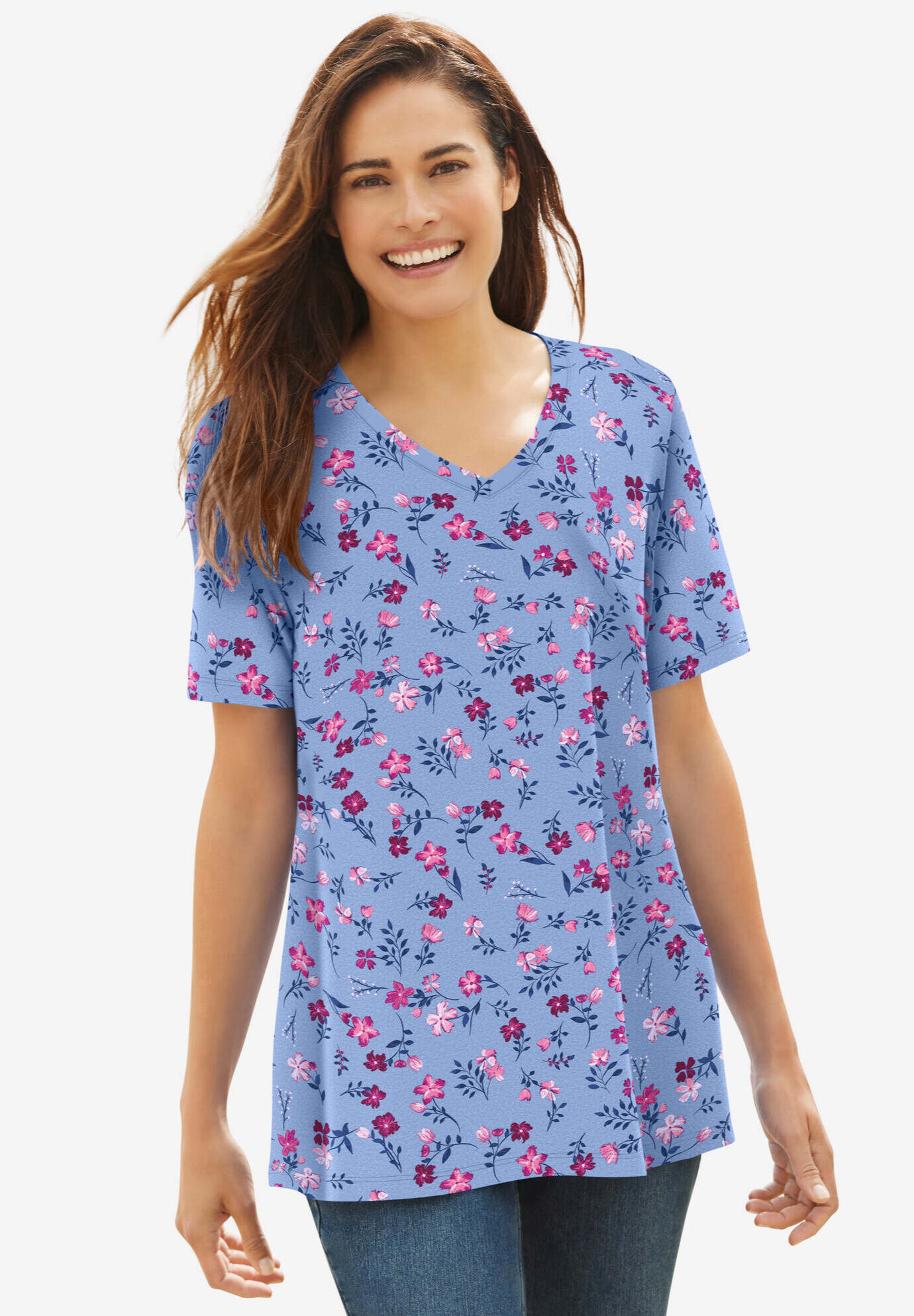 Perfect Printed Short-Sleeve V-Neck Tee