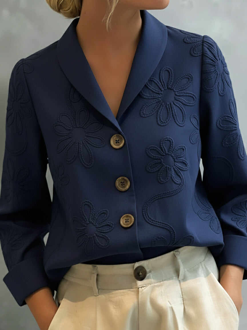 🔥Summer Arrivals🌟Vintage Floral Embroidered Shawl Collar Blouse