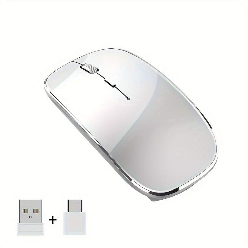 [Silent Wireless Mouse] 1pc Silent Type-C Rechargeable Wireless Mouse - 2.4G Dual Receiver, Durable Plastic Build, Long-Lasting Lithium Polymer Battery - Compatible with Multiple Devices
