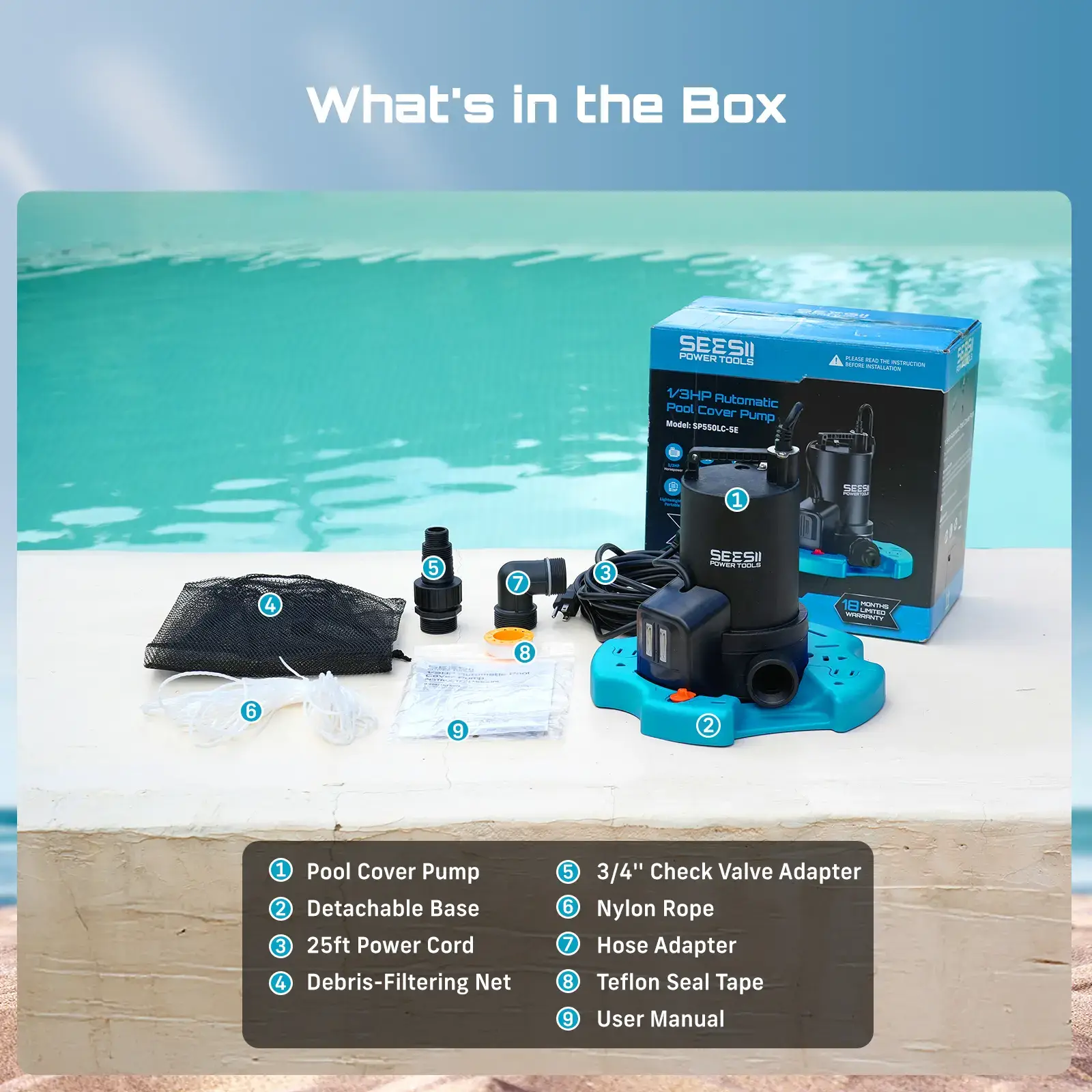 1/3HP Pool Cover Pump Automatic On/Off 3035GPH Submersible Water Pump with Filter Net 25ft Cord Check Valve for Swimming Pool Hot Tubs Pond#SummerVibes