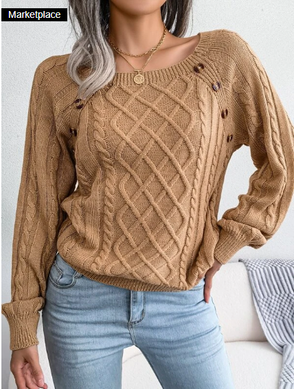 Cable Knit Button Detail Raglan Sleeve Sweater
