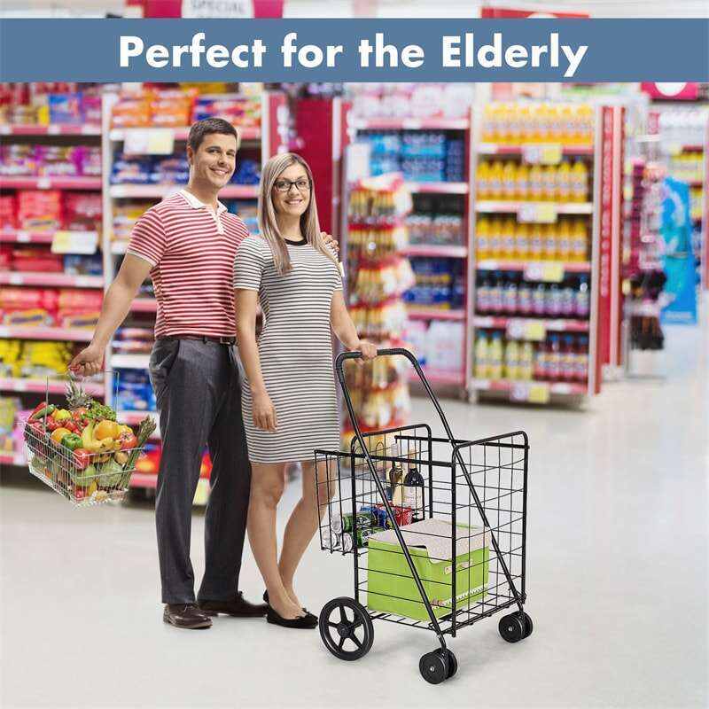 Jumbo Folding Shopping Cart Utility Cart with Double Basket & Swivel Wheels
