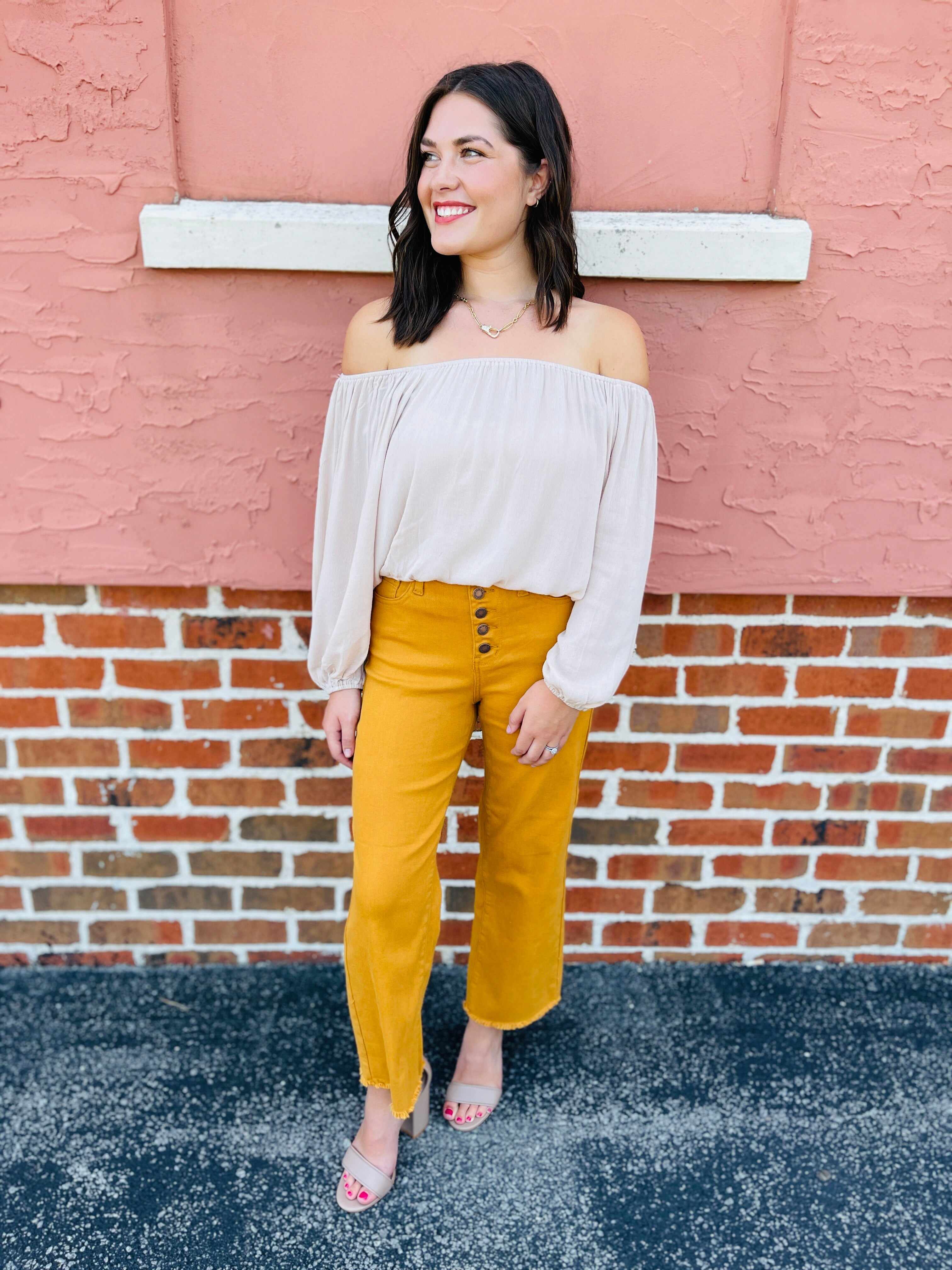 Plus/Reg Far And Wide Leg Mustard Jeans