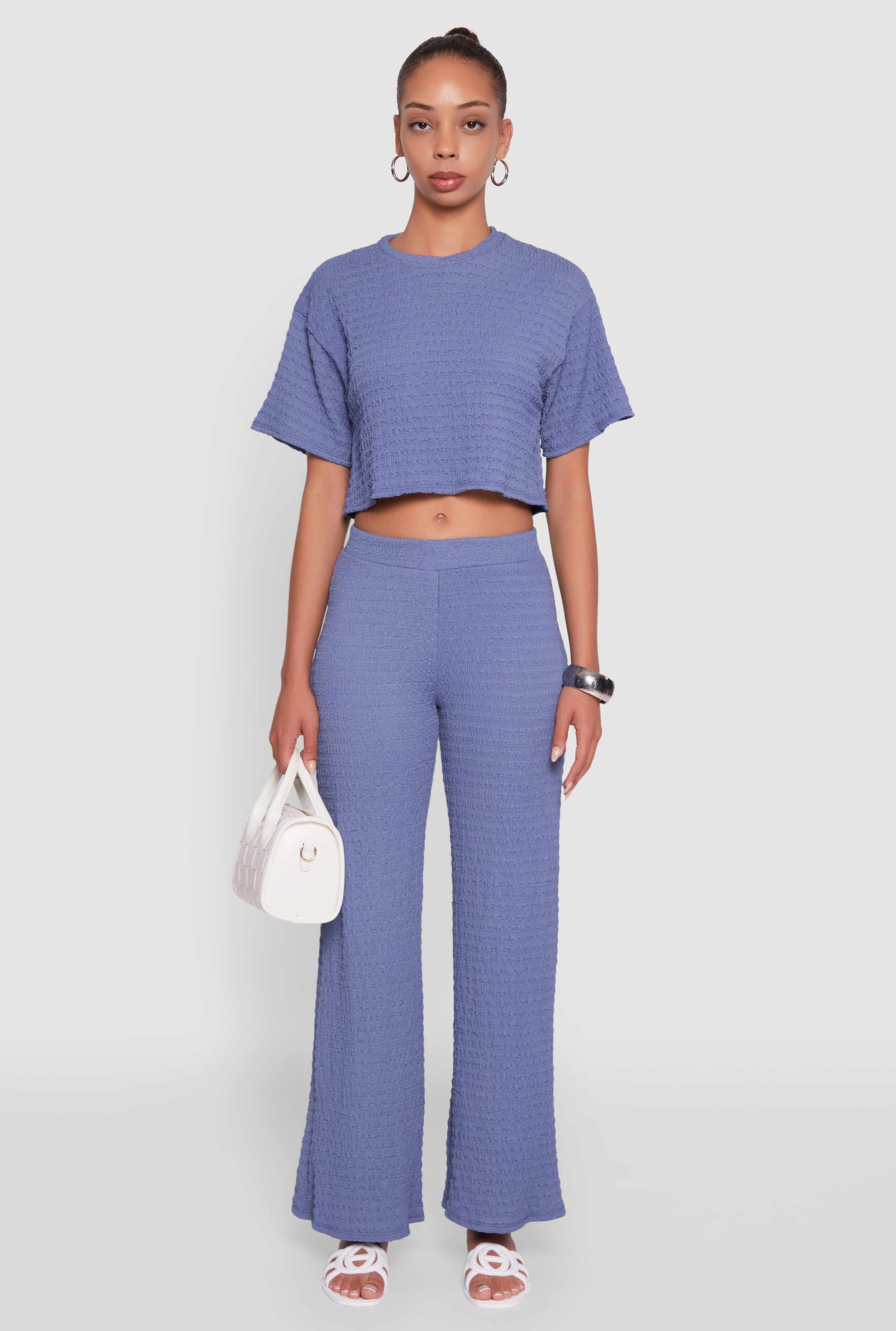 Textured Knit Wide Leg Pants