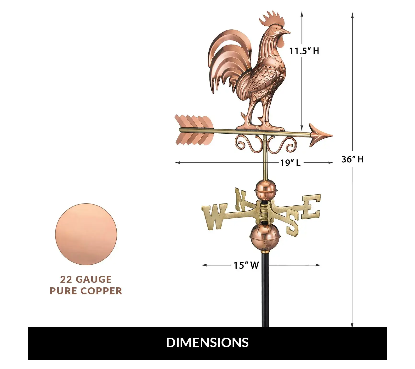 Bantam Rooster Weathervane - Pure Copper
