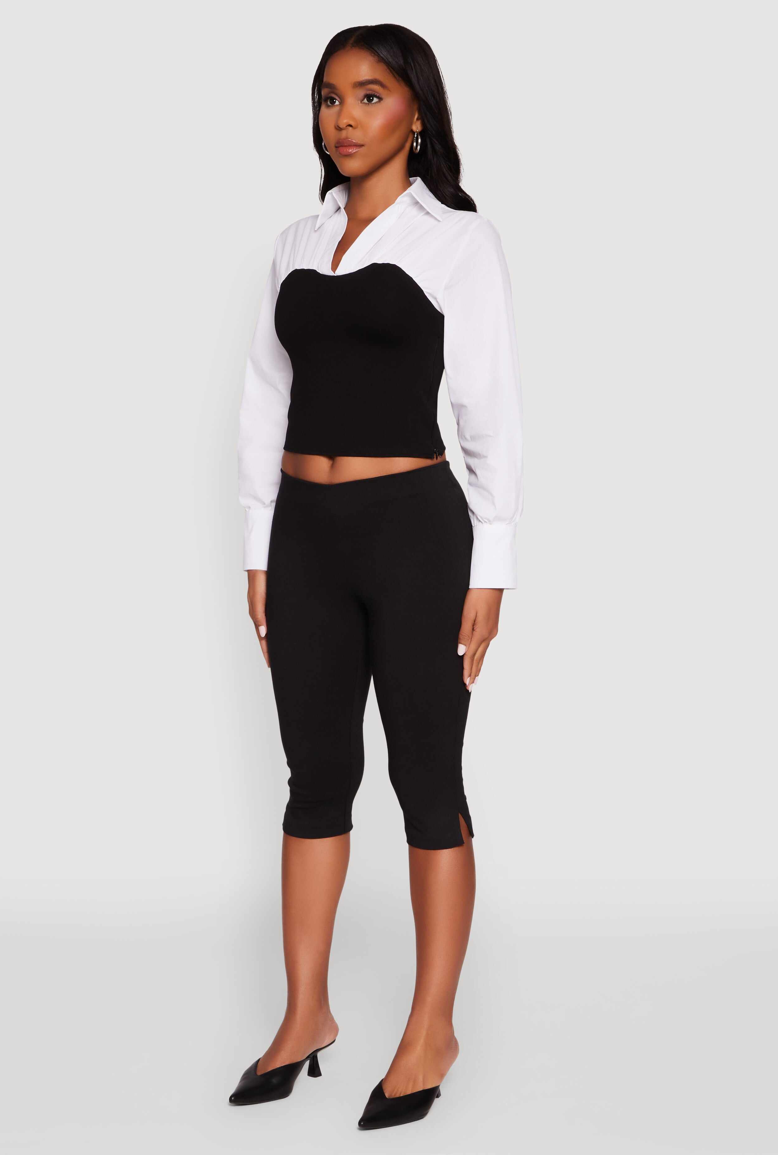 Color Blocked Ruched Ponte Blouse