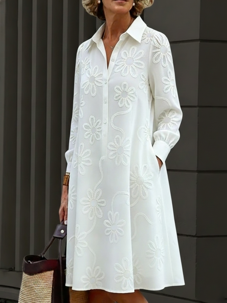 🔥Summer Arrivals🌟Elegant Floral Embroidered Shirt-collar Dress