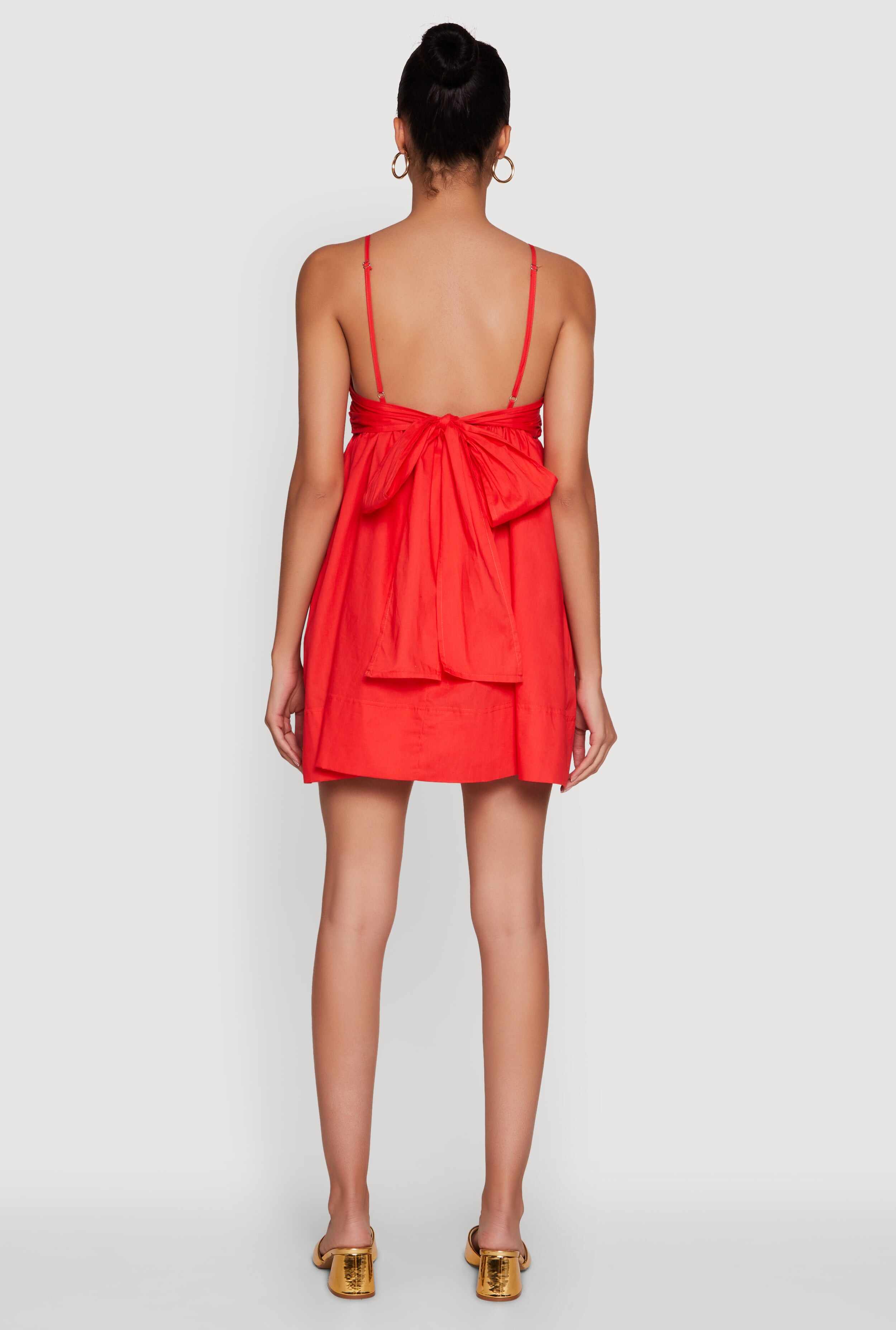 Trendy Poplin Bow Tie Back Babydoll Dress