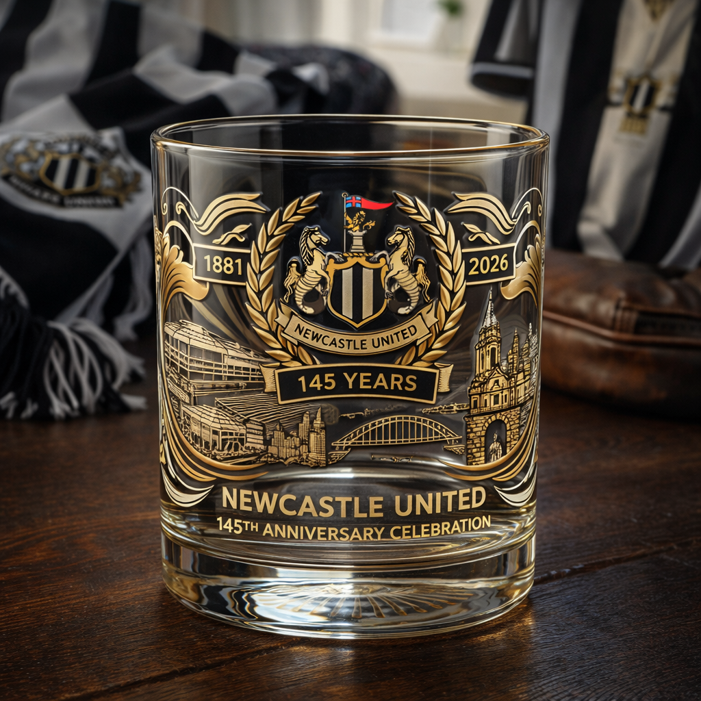 Newcastle United 145th Anniversary Commemorative Whiskey Glass (1881–2026)