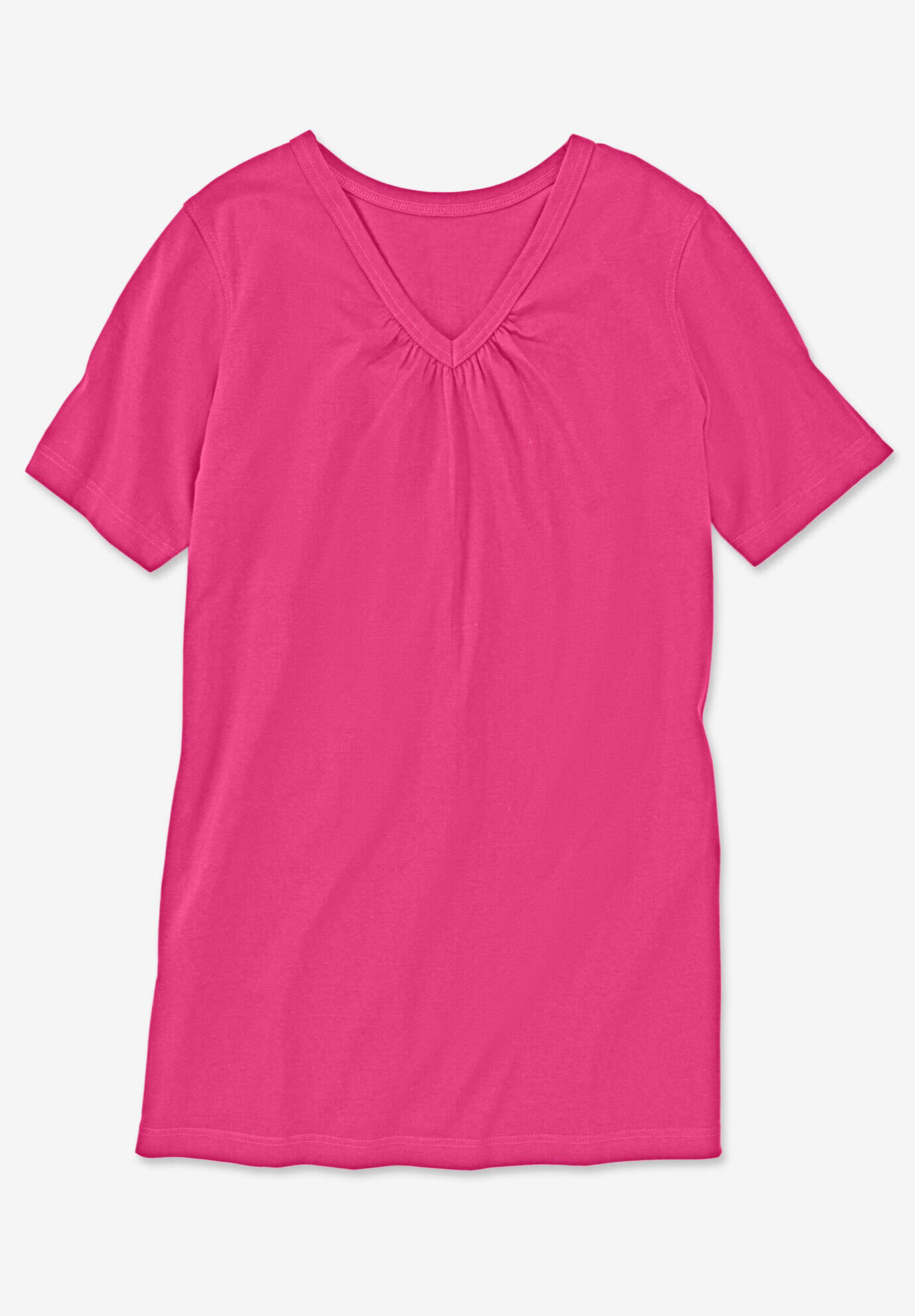 Perfect Short-Sleeve Shirred V-Neck Tunic