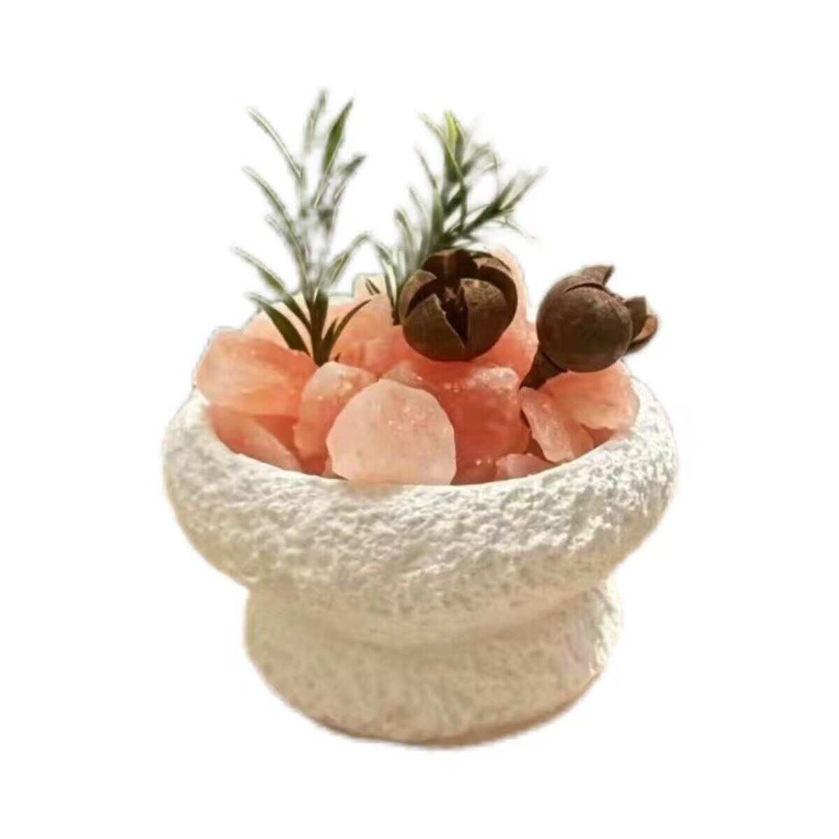 Himalayan Salt Crystal Reed Diffuser with Textured Ceramic Bowl, Natural Aromatherapy Stones Fragrance Gift Set for Living Room Bedroom Home Decor