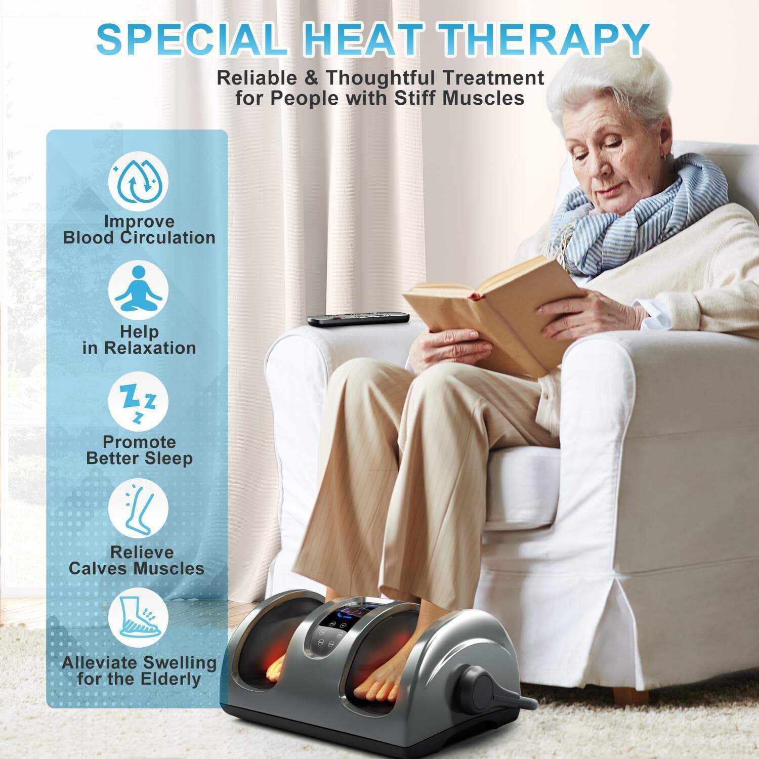 TiSSCARE Shiatsu Massage Foot Massager Machine - Improves Blood Flow Circulation, Deep Kneading & Tissue with Heat/Remote, Neuropathy, Plantar Fasciitis, Diabetics, Pain Relief