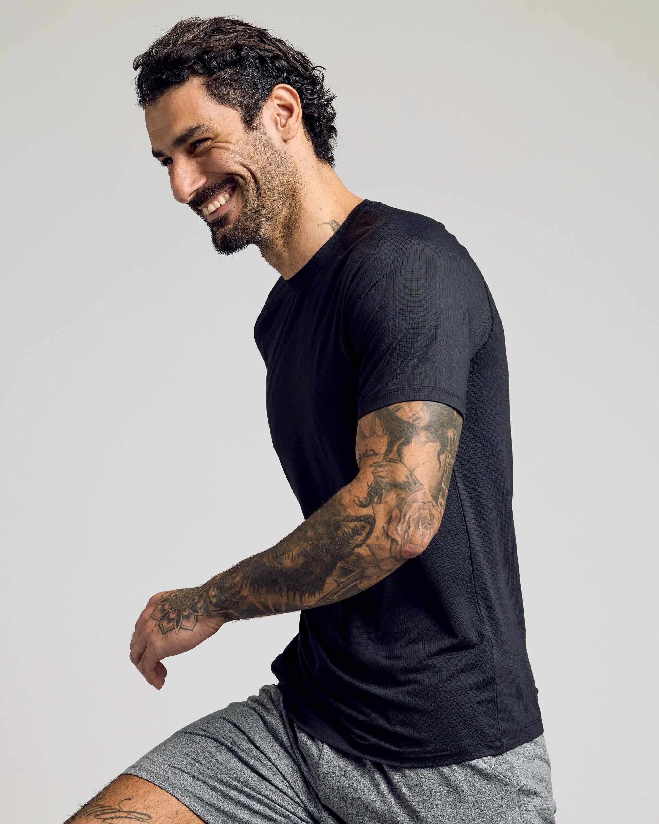 Black Active Mesh Crew