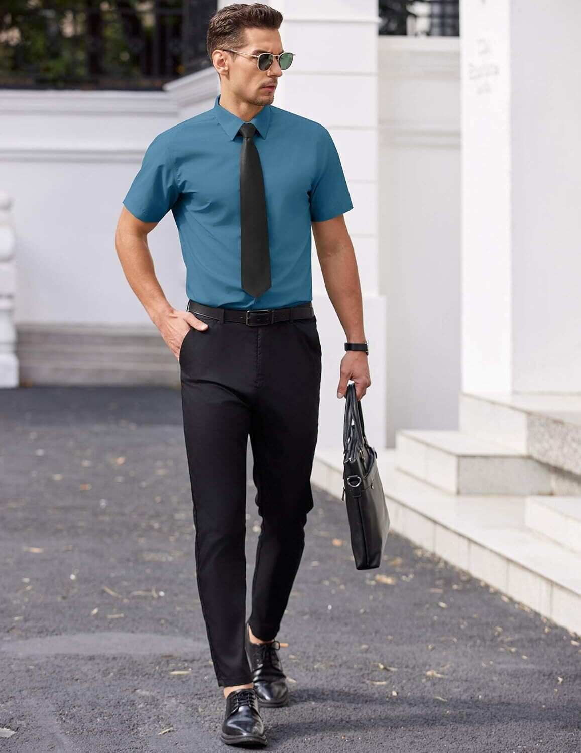 Mens Short Sleeve Dress Shirts Wrinkle Free Casual Button Down Shirts Summer Untucked Dress Shirt