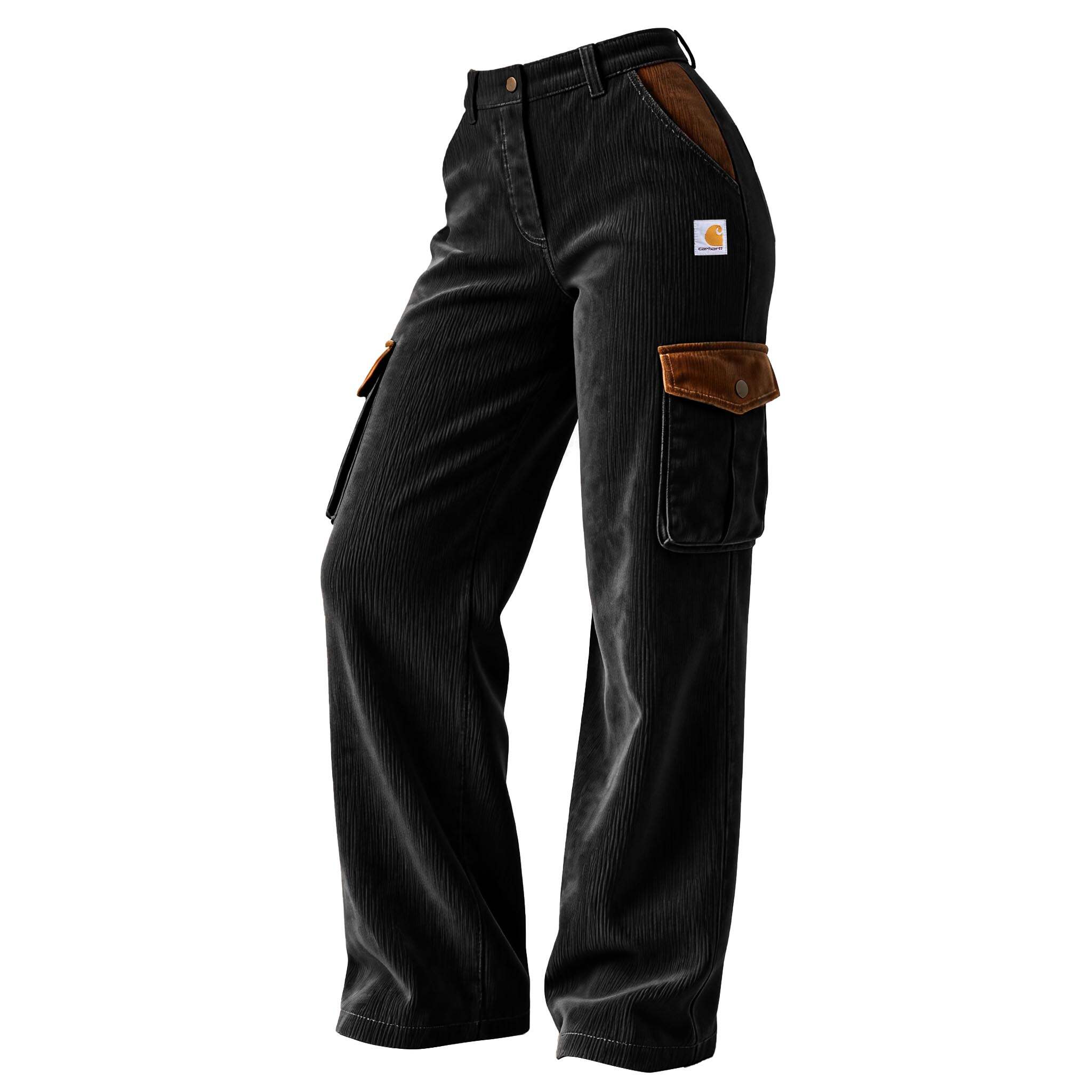 Women's Vintage Corduroy Contrast Multi-Pocket Cargo Pants Trousers