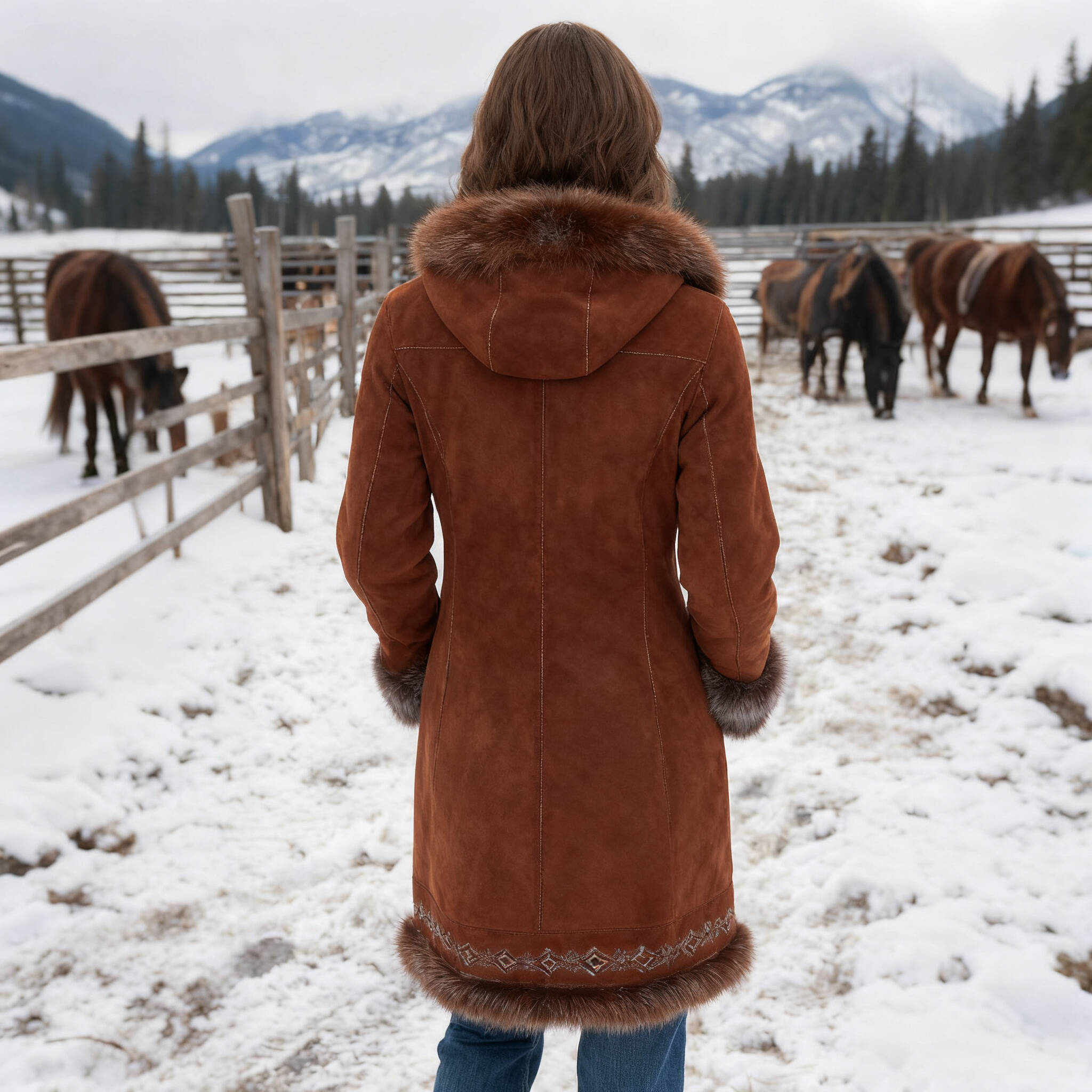 Winter Wonderland Hooded Coat with Fur Trim
