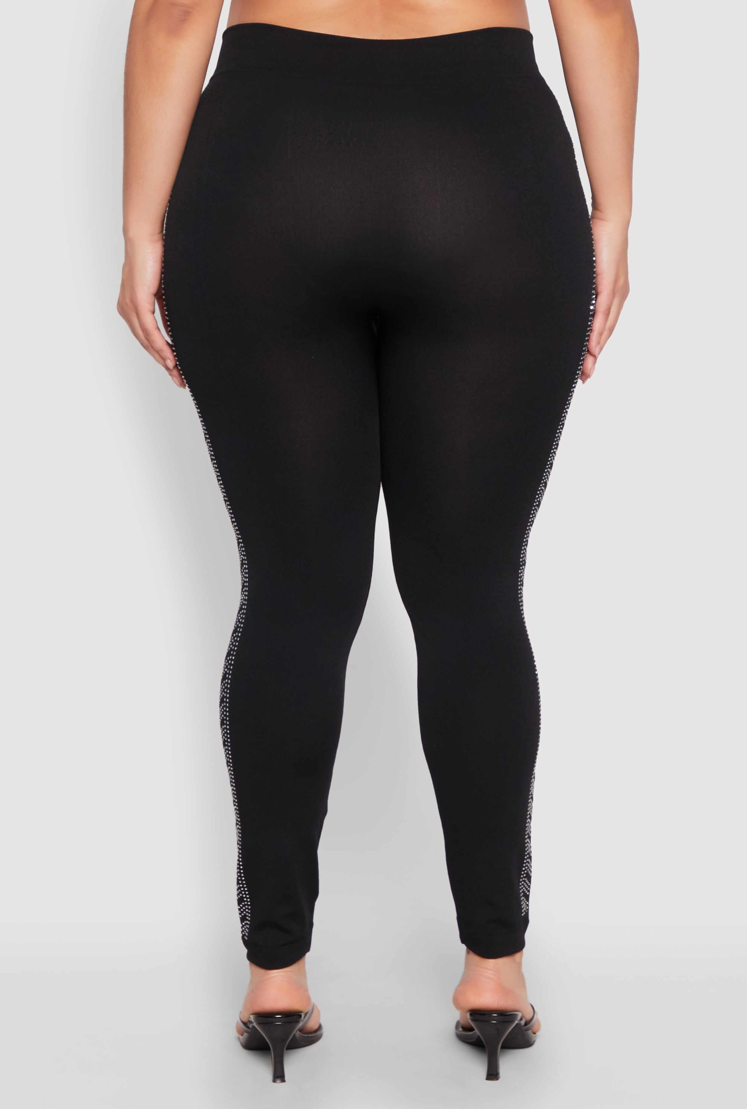 Plus Size Seamless Rhinestone Chevron Print Leggings
