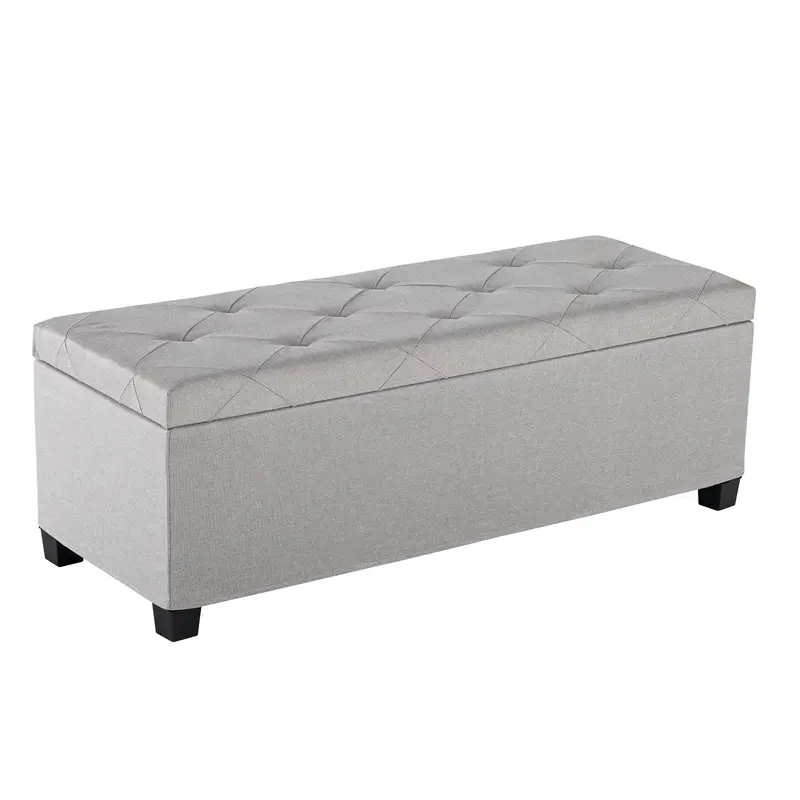 Folding Storage Ottoman Bench Modern Linen Fabric Padded Seat Large Toy Box End of Bed Entryway Comfortable Durable Multifunctional Seater
