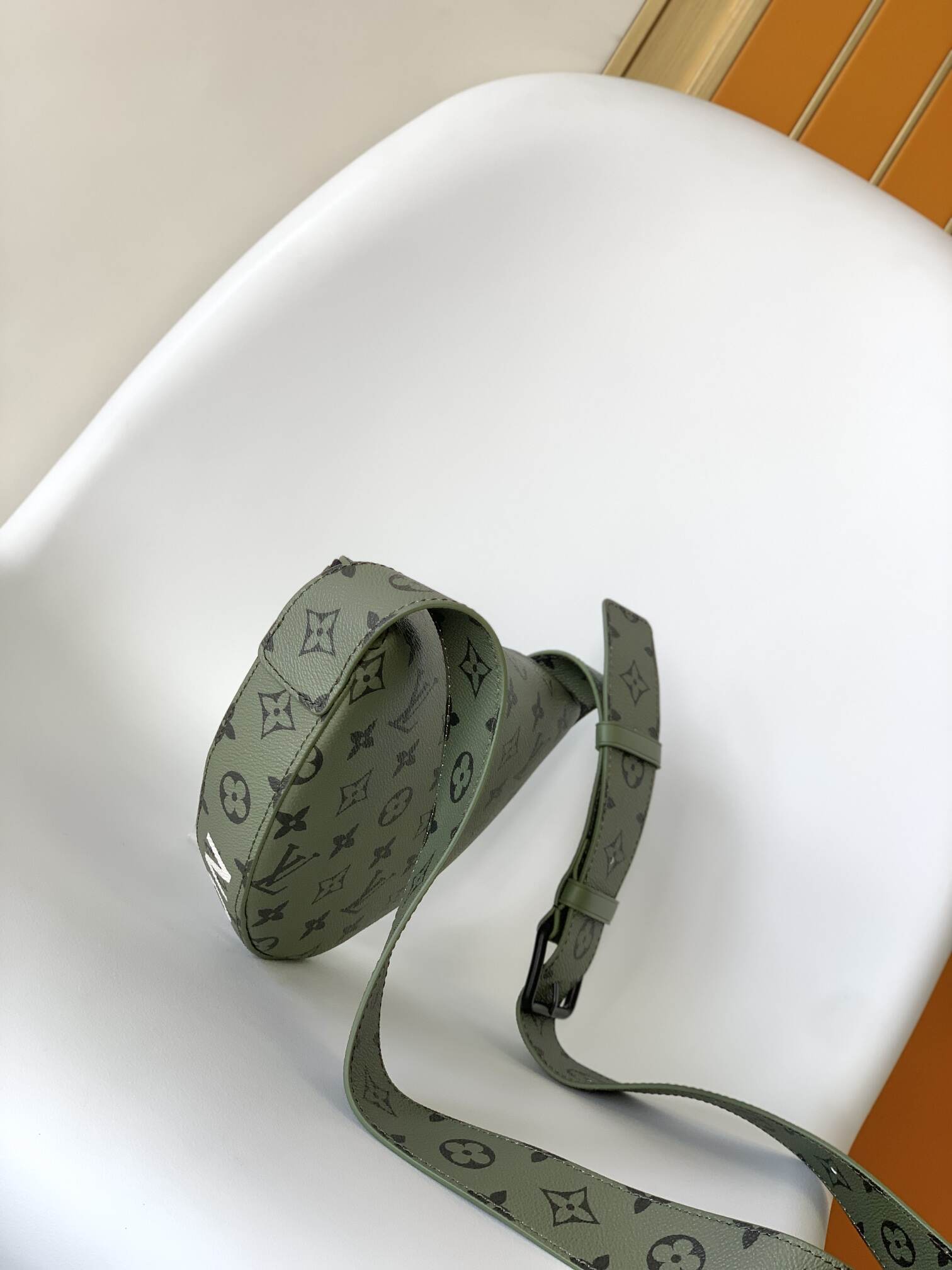 Emblem-Print Crescent Crossbody Bag | Coated Canvas with Contrast Lining & Adjustable Strap