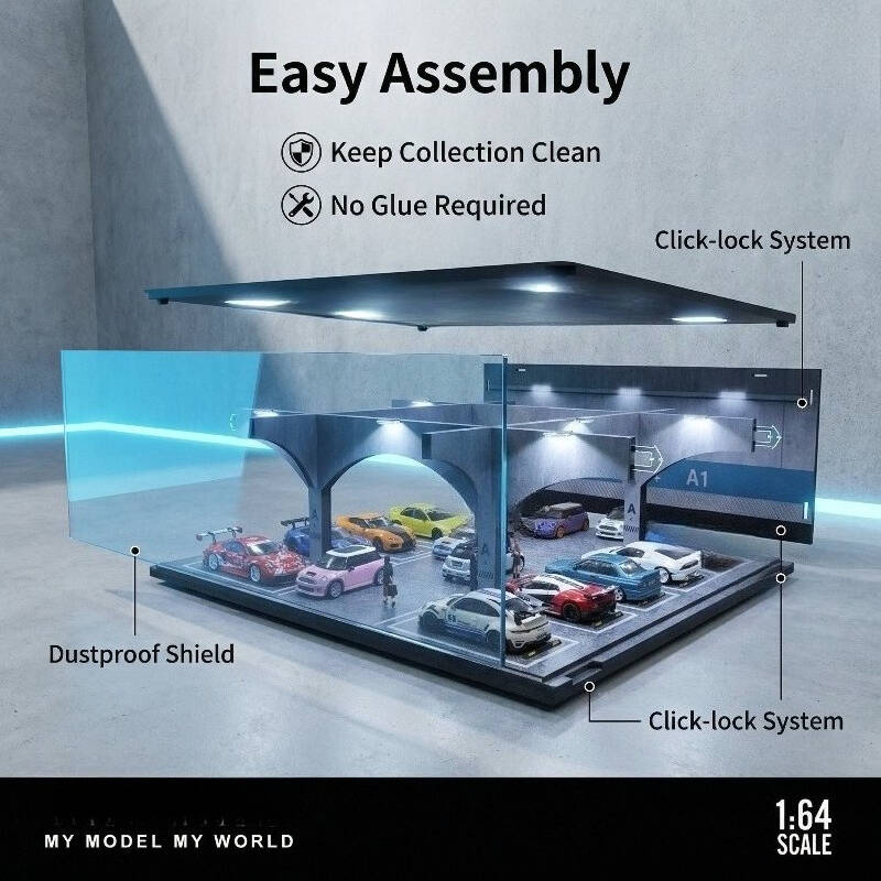 1:64 Scale Premium Parking Garage Diorama Display Case with LED Lighting – High-Transparency Dust-Proof Showcase for Diecast Cars