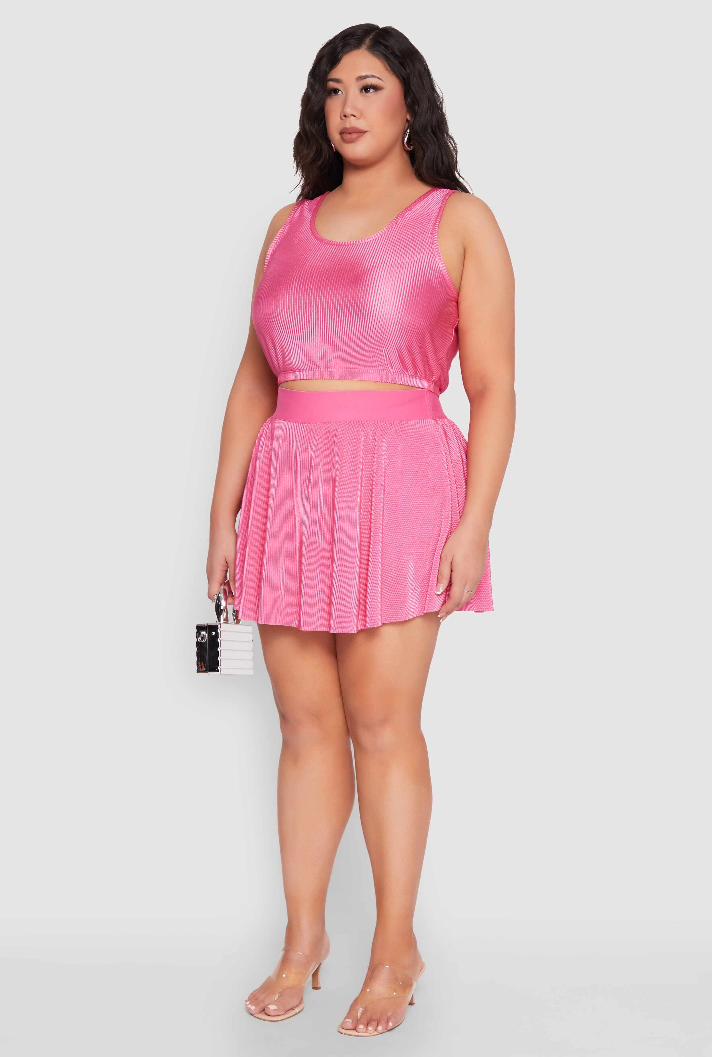 Plus Size Almost Famous Plisse Cropped Tank Top