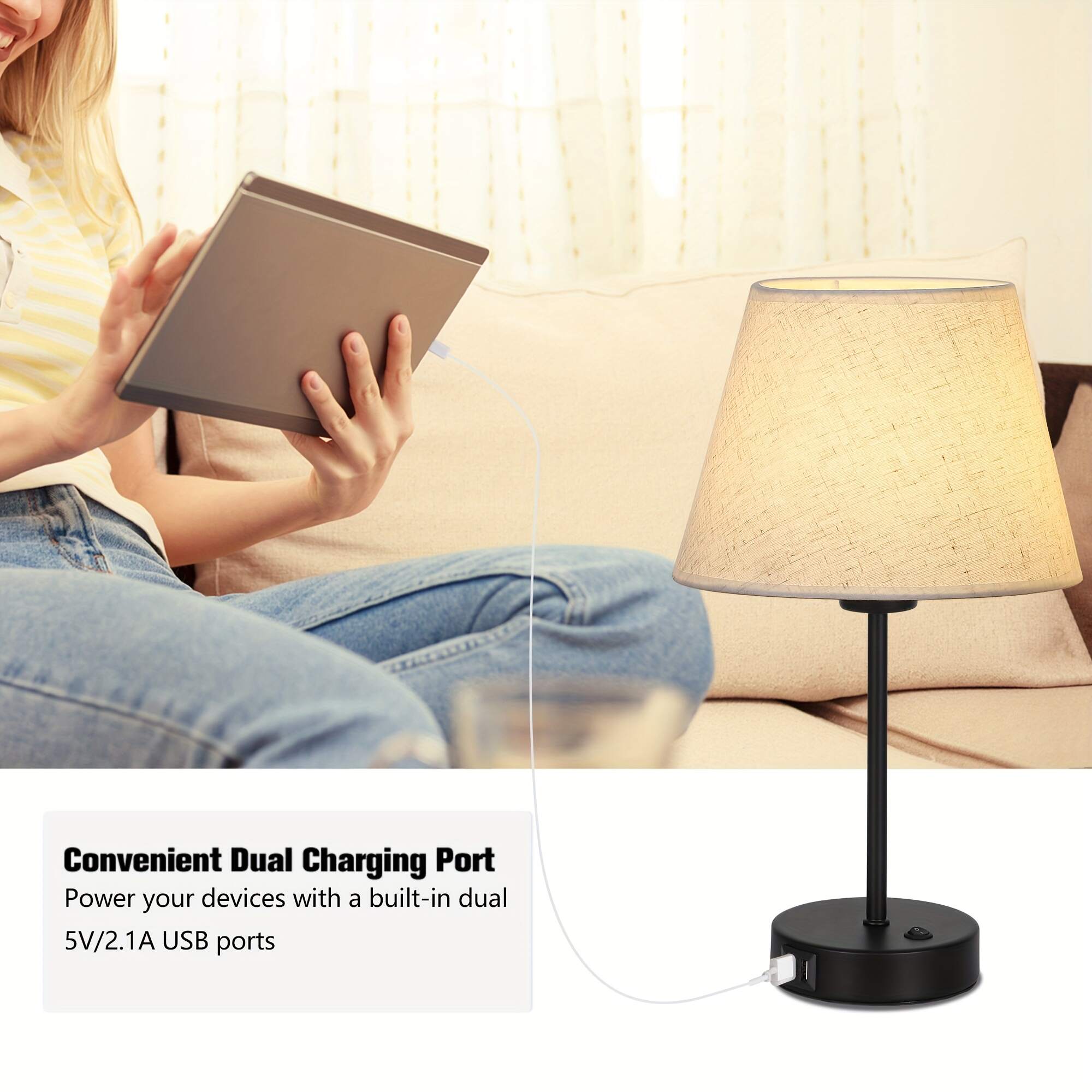 Modern Table Lamps Set Of 2 with Dual USB Charging Ports - Perfect for Bedroom, Living Room, Study Room
