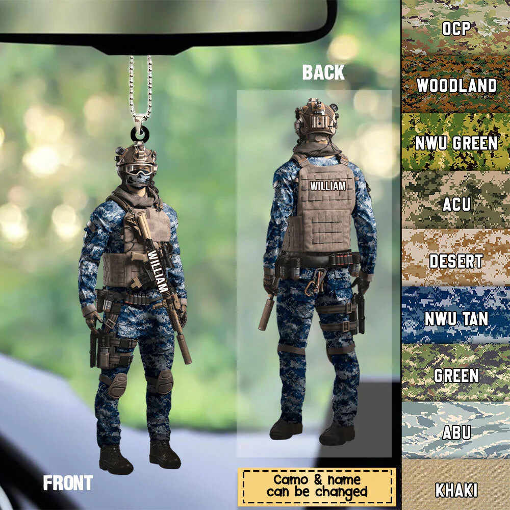Personalized Proud Military Veteran Combat Uniform Gift For Soldier Car Hanging Ornament