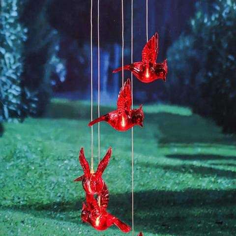Solar Cardinal Red Bird Wind Chime