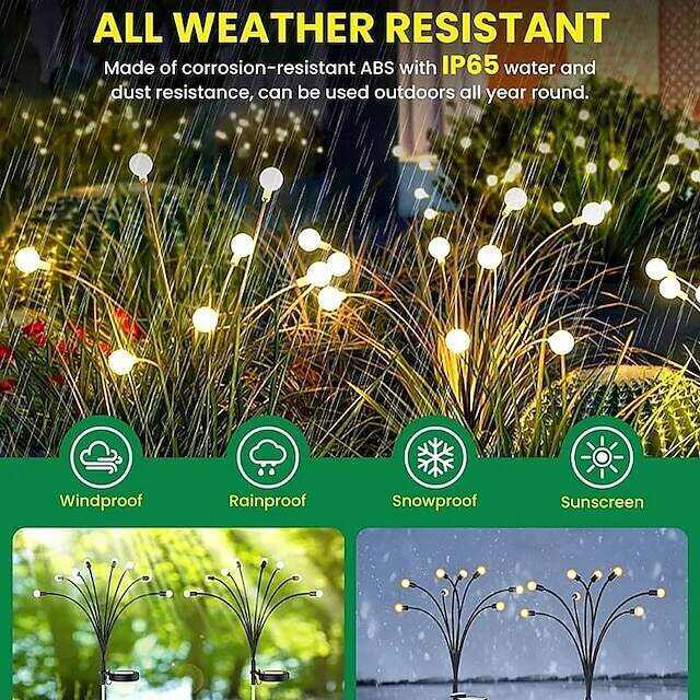 Solar Garden Light Waterproof Firefly Lights Outdoor Starburst Swaying Lights 2 Modes 6/8/10 Heads for Yard Patio Pathway Decoration